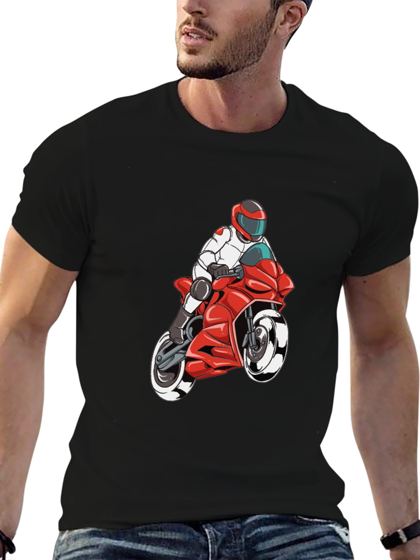 Motorcycle Rider Graphic Tee - Black