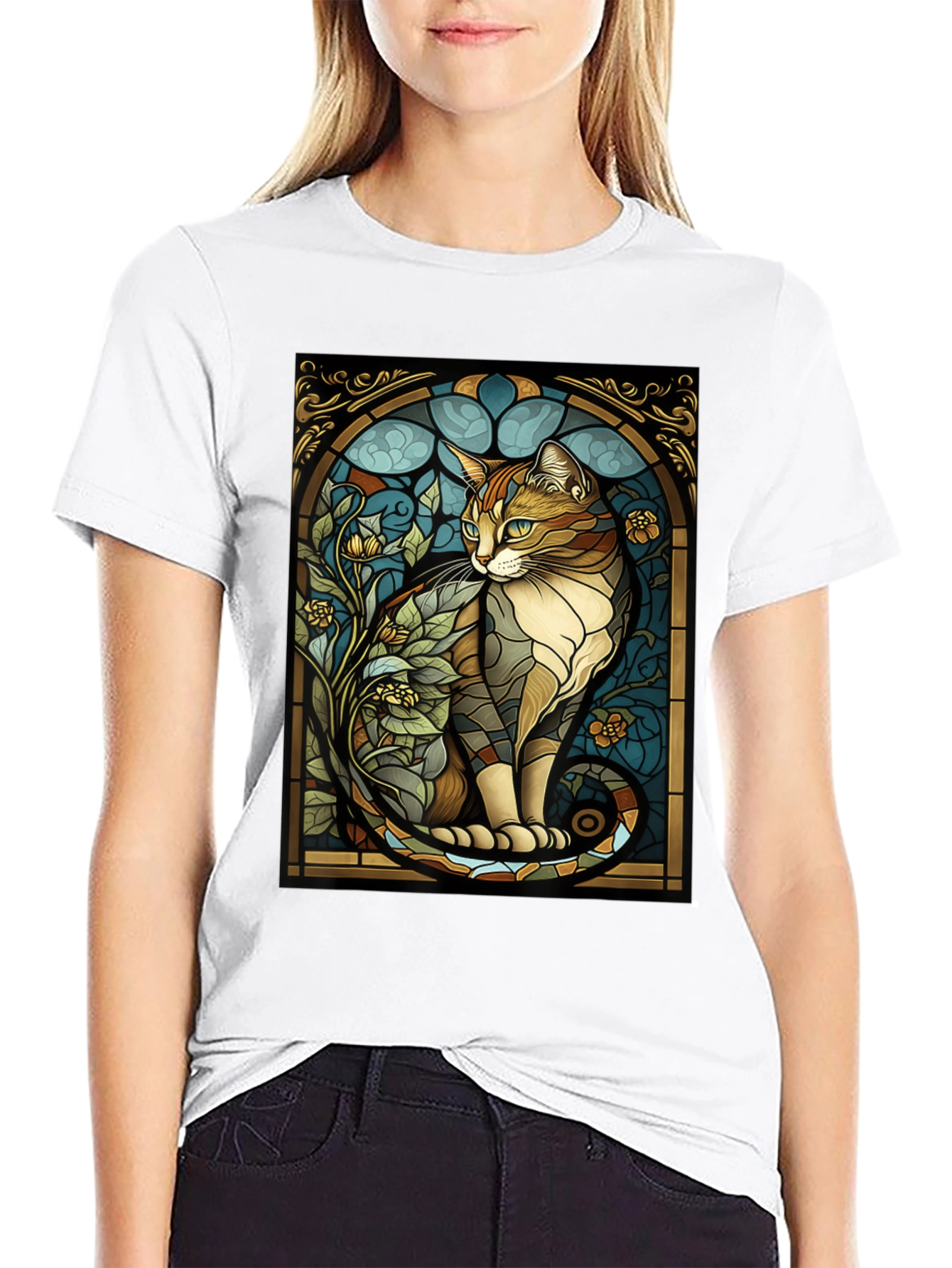 Stained Glass Cat Graphic Tee - Unique Design