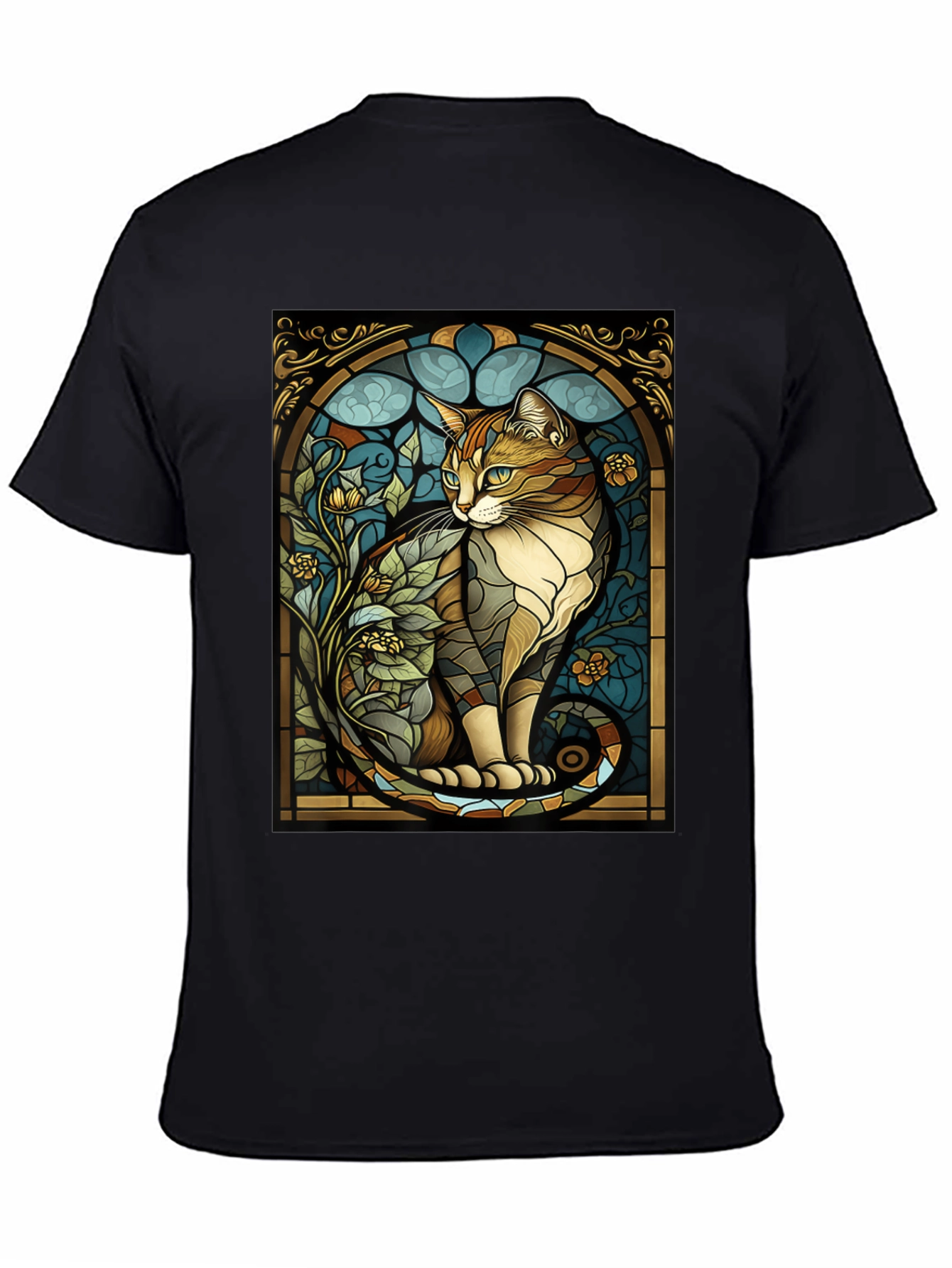 Stained Glass Cat Graphic Tee - Unique Design