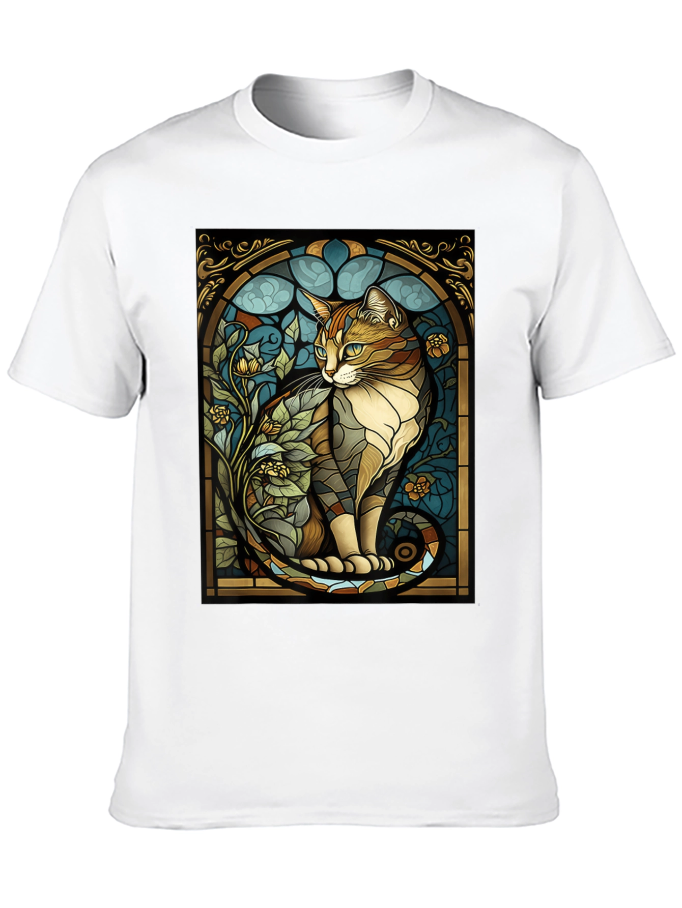 Stained Glass Cat Graphic Tee - Unique Design