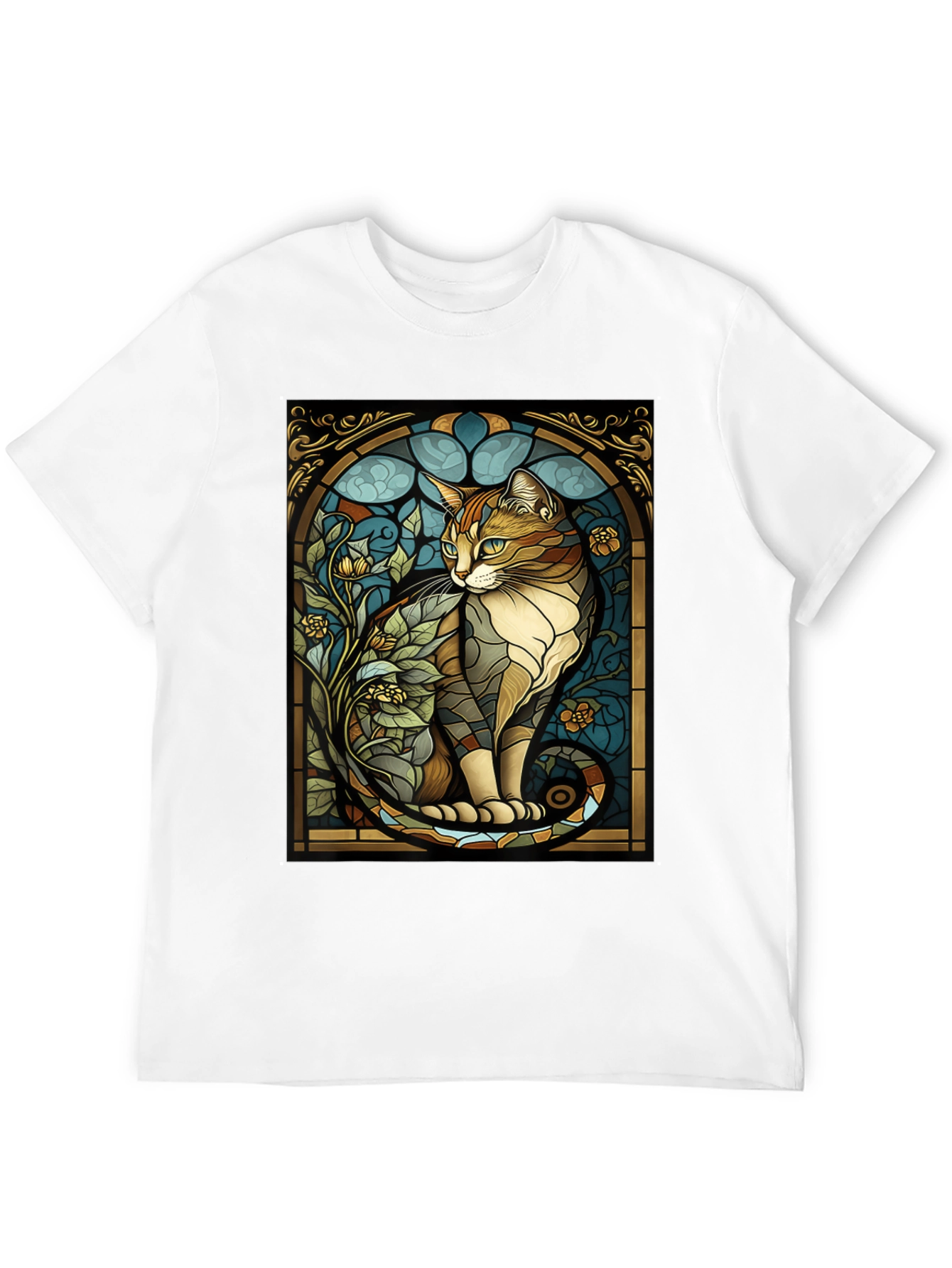 Stained Glass Cat Graphic Tee - Unique Design