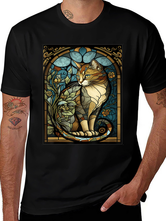 Stained Glass Cat Graphic Tee - Unique Design
