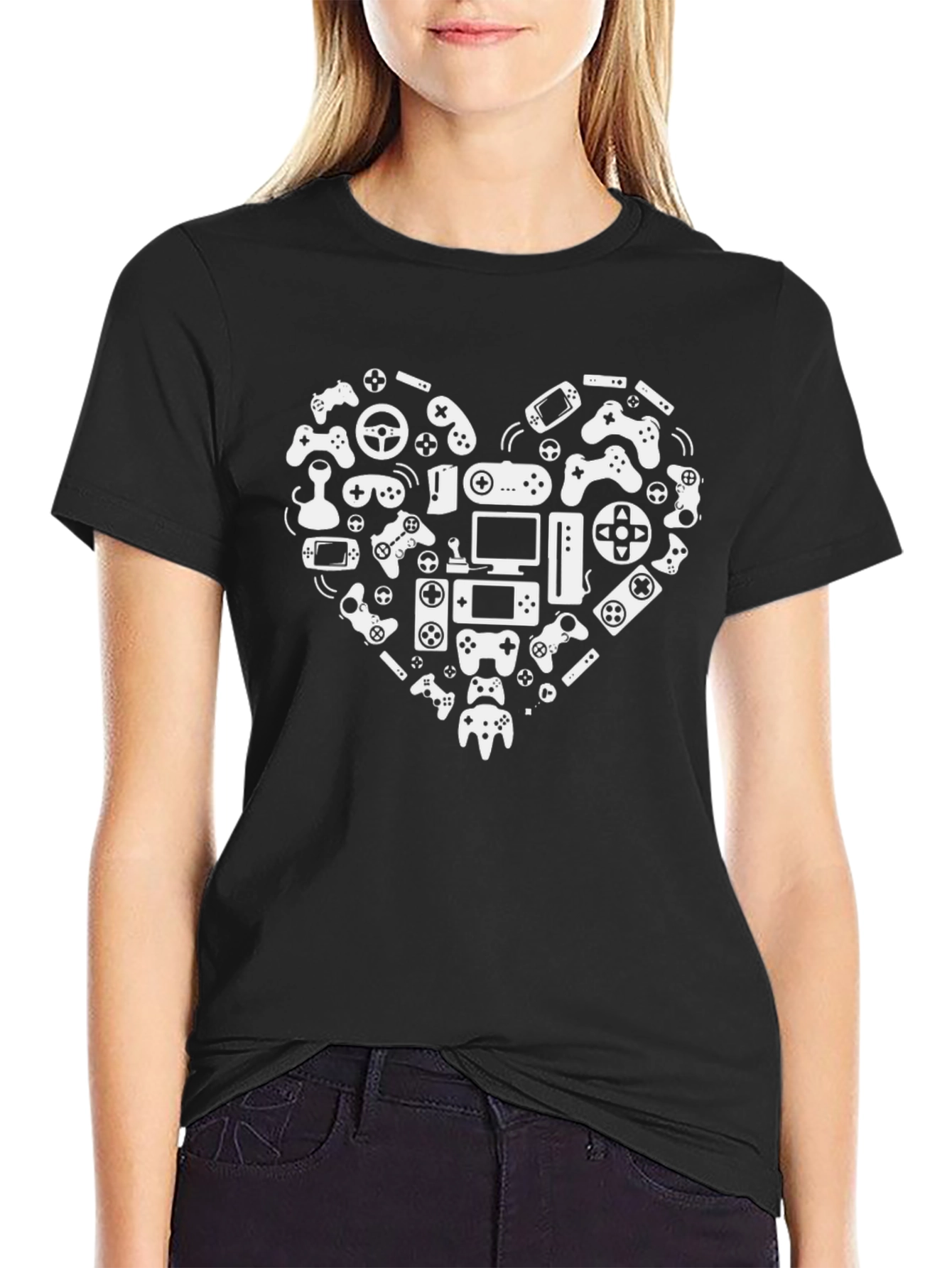 Gamer Heart Graphic T-Shirt - Black Cotton Tee