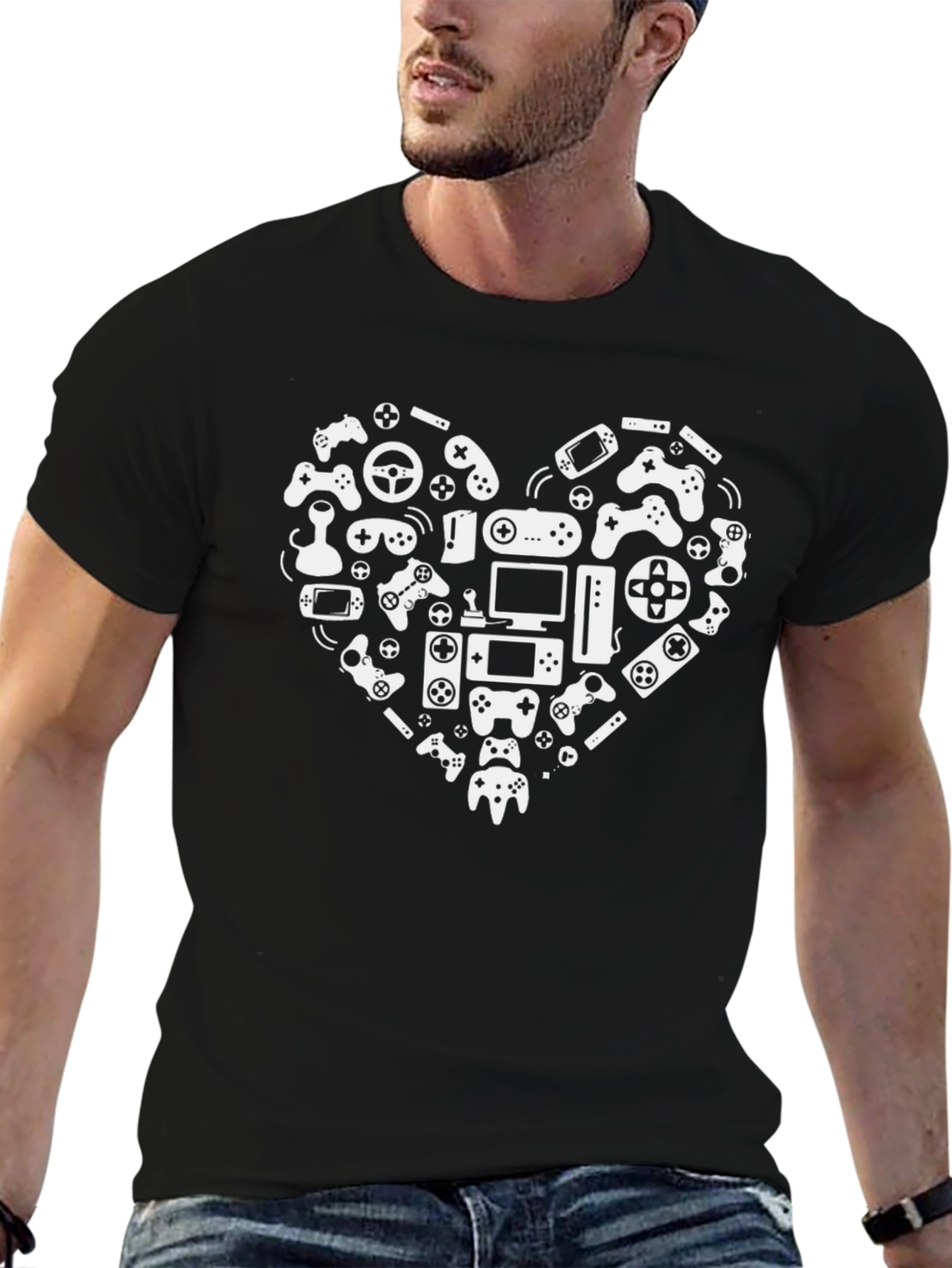 Gamer Heart Graphic T-Shirt - Black Cotton Tee