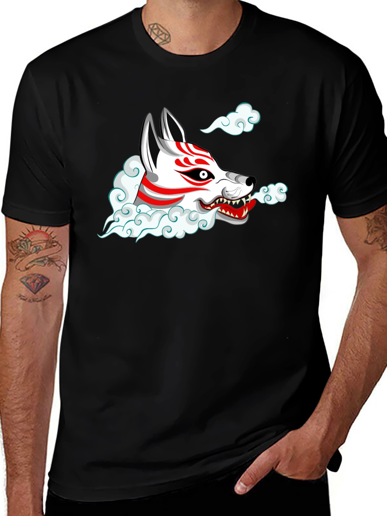 Fox Mask Graphic Tee - Black Cotton T-Shirt