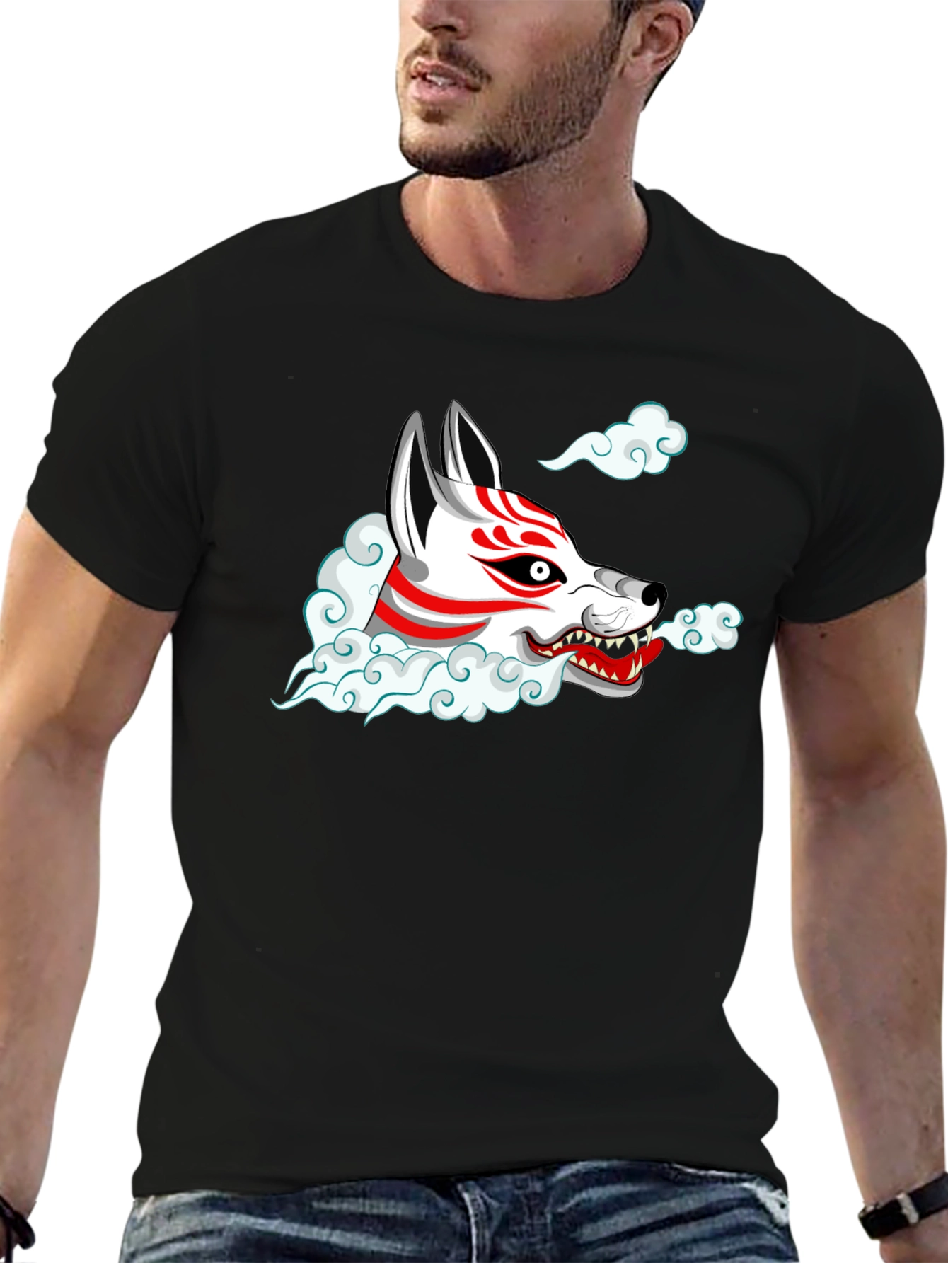 Fox Mask Graphic Tee - Black Cotton T-Shirt