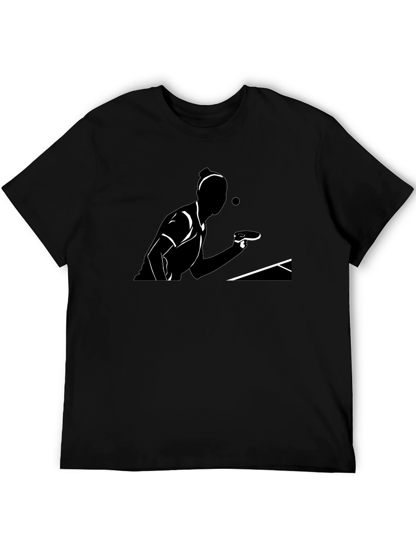Table Tennis Player Graphic Tee - Black Cotton T-Shirt