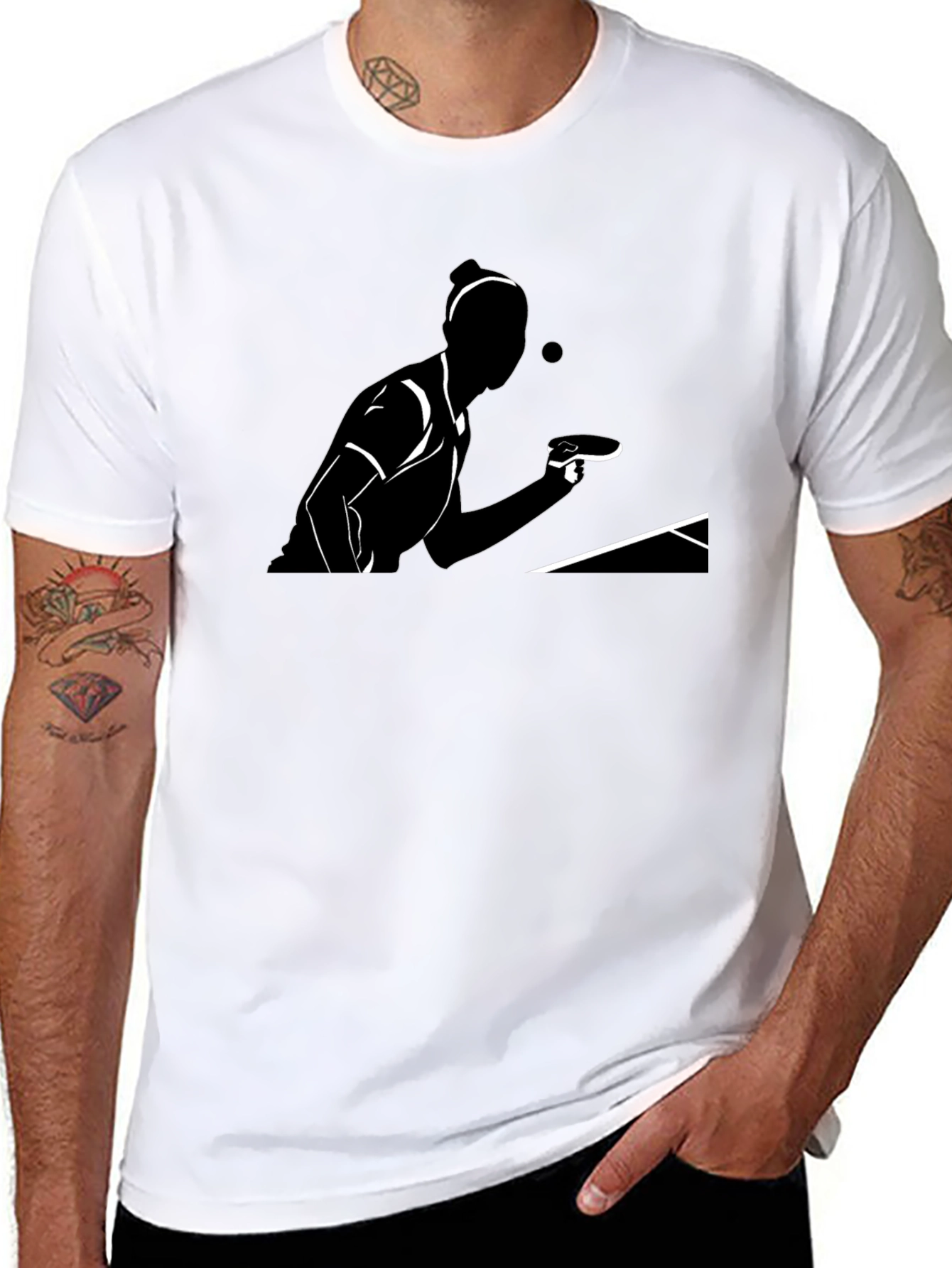 Table Tennis Player Graphic Tee - Black Cotton T-Shirt