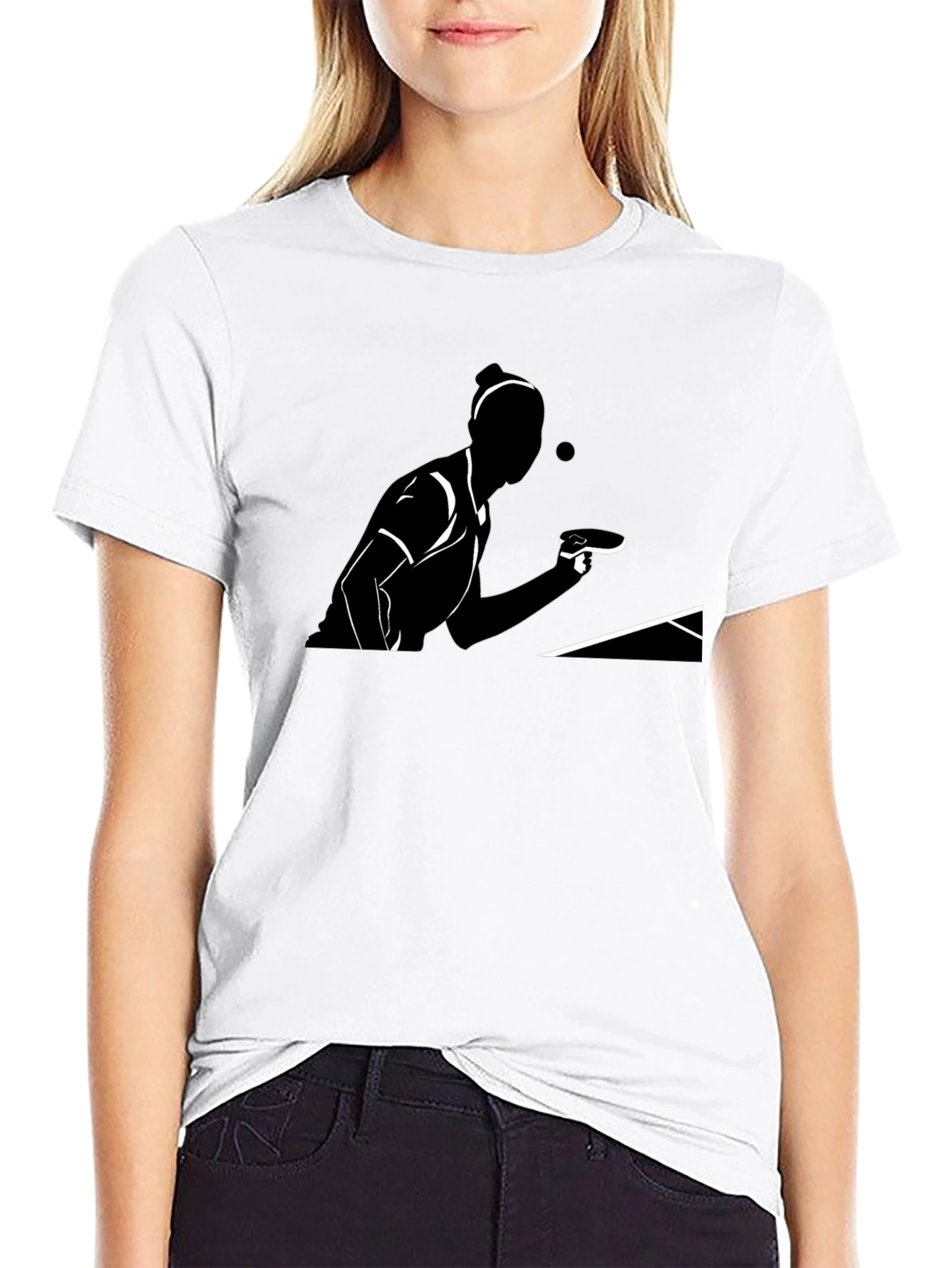Table Tennis Player Graphic Tee - Black Cotton T-Shirt