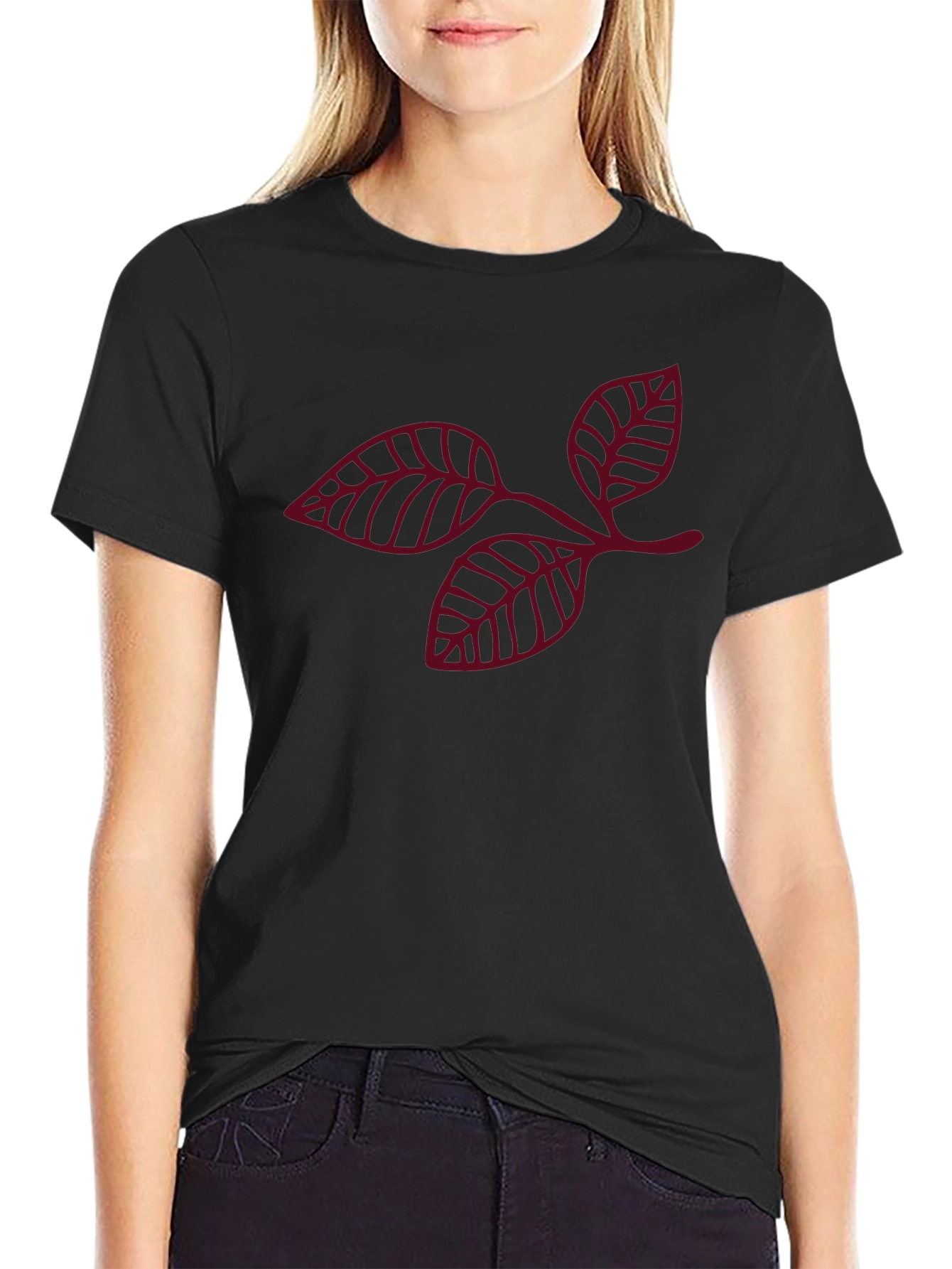 Leaf Outline Graphic Black T-Shirt