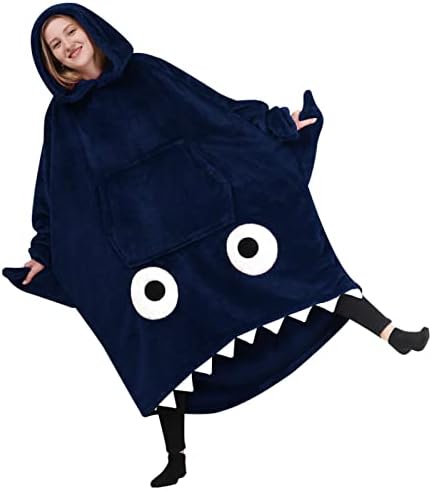 ERTISAHoodie Blanket,Super Soft Warm Wearable Blanket,Oversized Wearable Blanket Hoodie,Flannel Sherpa Fleece Shark Blanket Sweatshirt Giant Pocket For Women Men Family Matching Hooded Blankets (One Size)