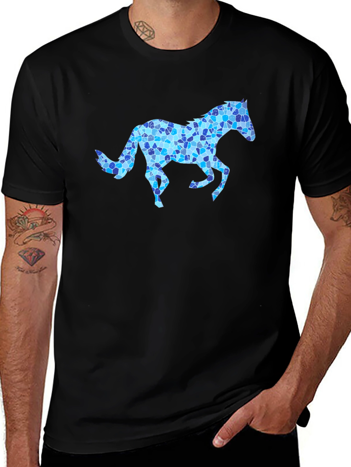 Horse Mosaic Graphic Black T-Shirt
