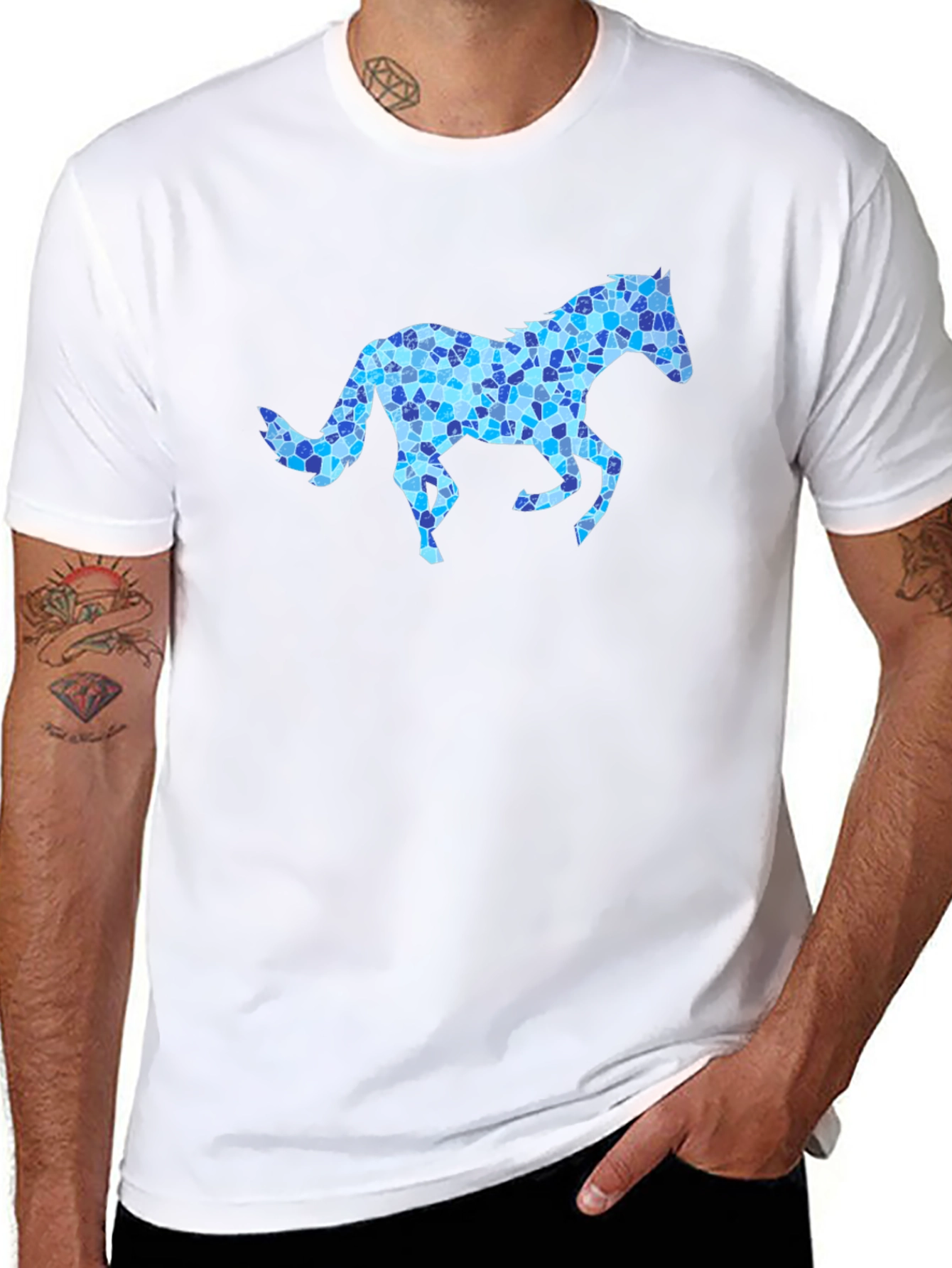 Horse Mosaic Graphic Black T-Shirt