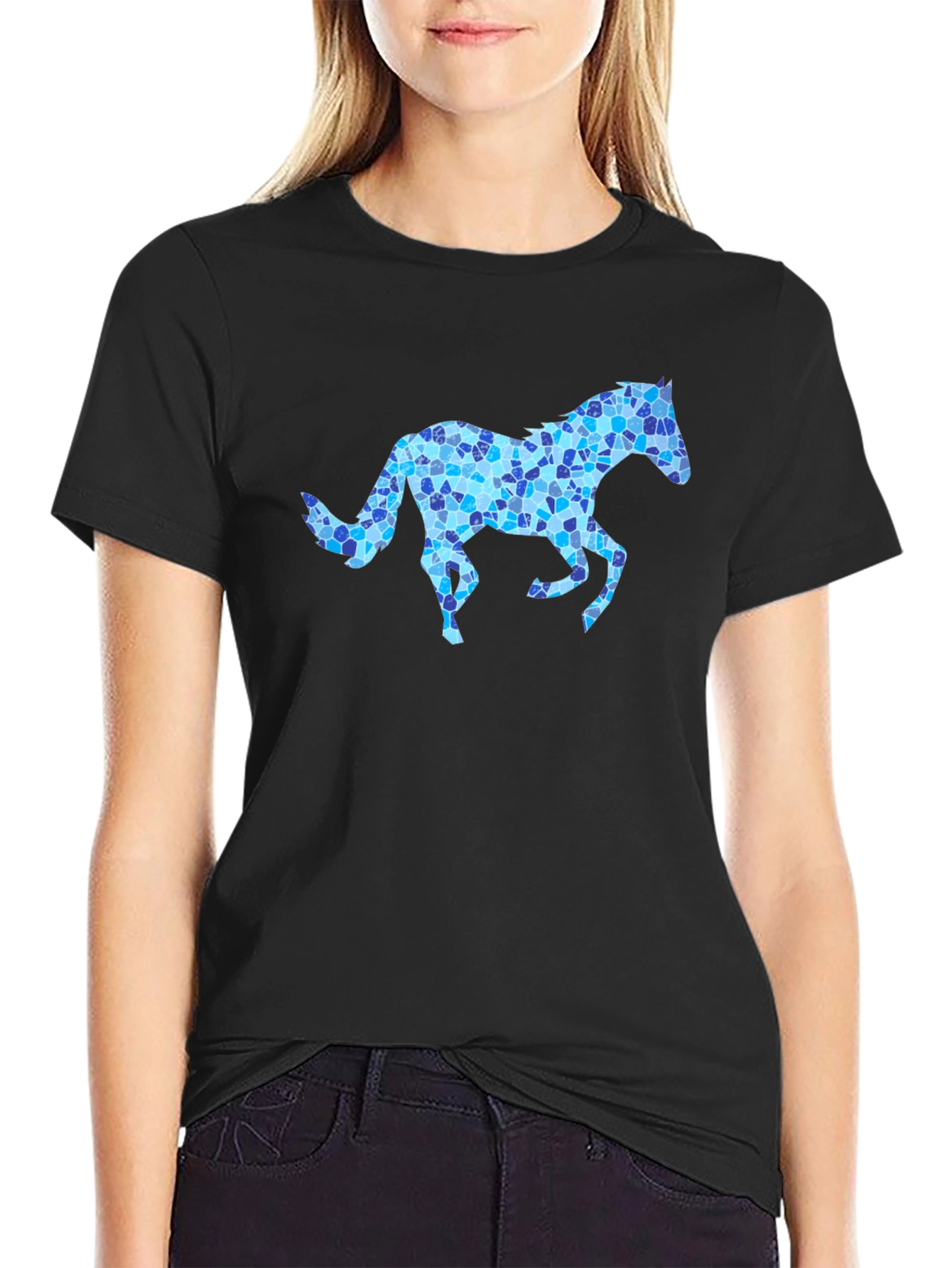 Horse Mosaic Graphic Black T-Shirt