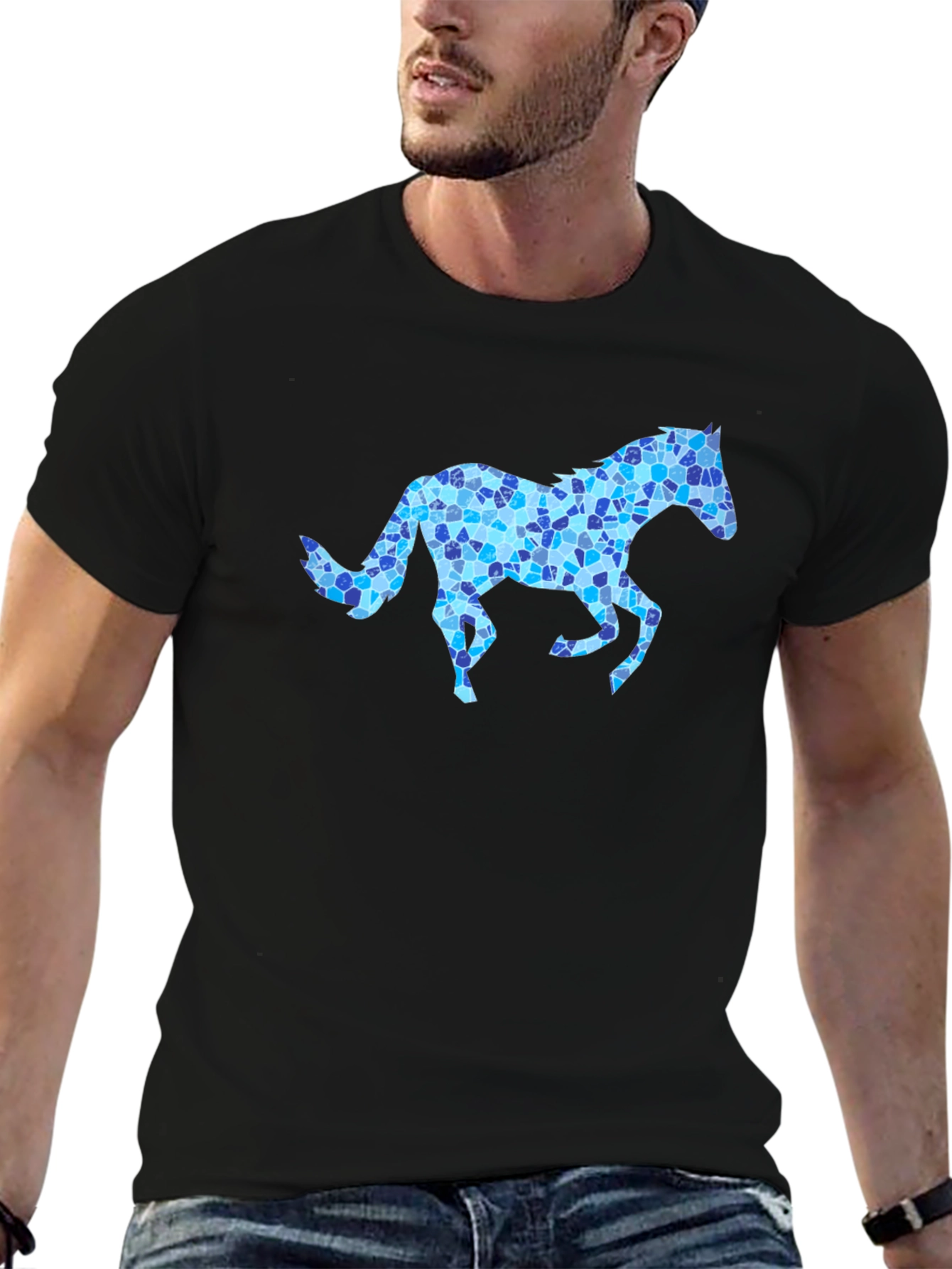 Horse Mosaic Graphic Black T-Shirt