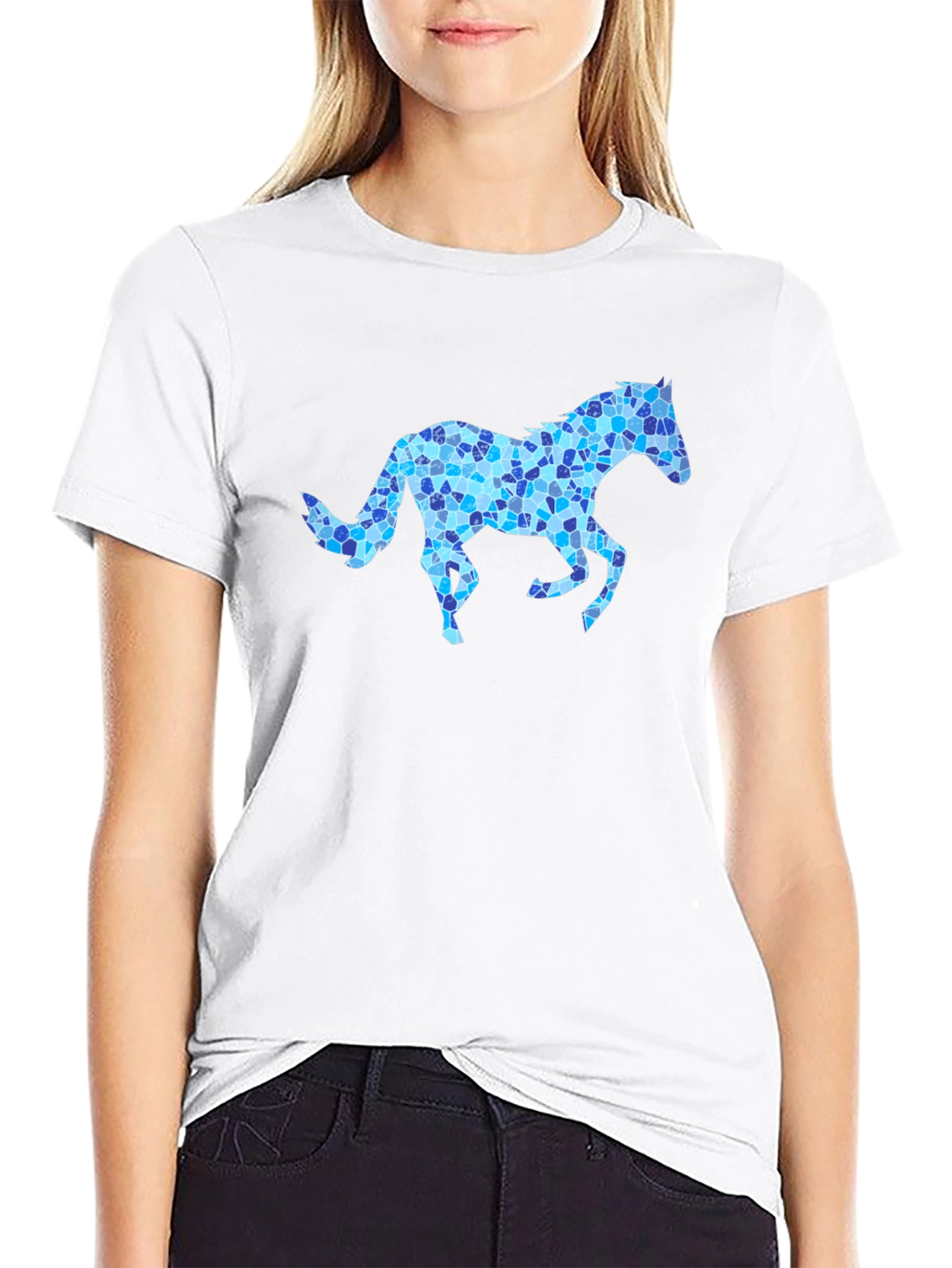 Horse Mosaic Graphic Black T-Shirt