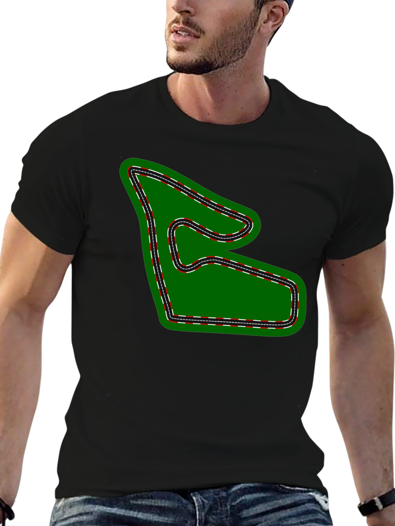Race Track Graphic Tee - Black Cotton T-Shirt