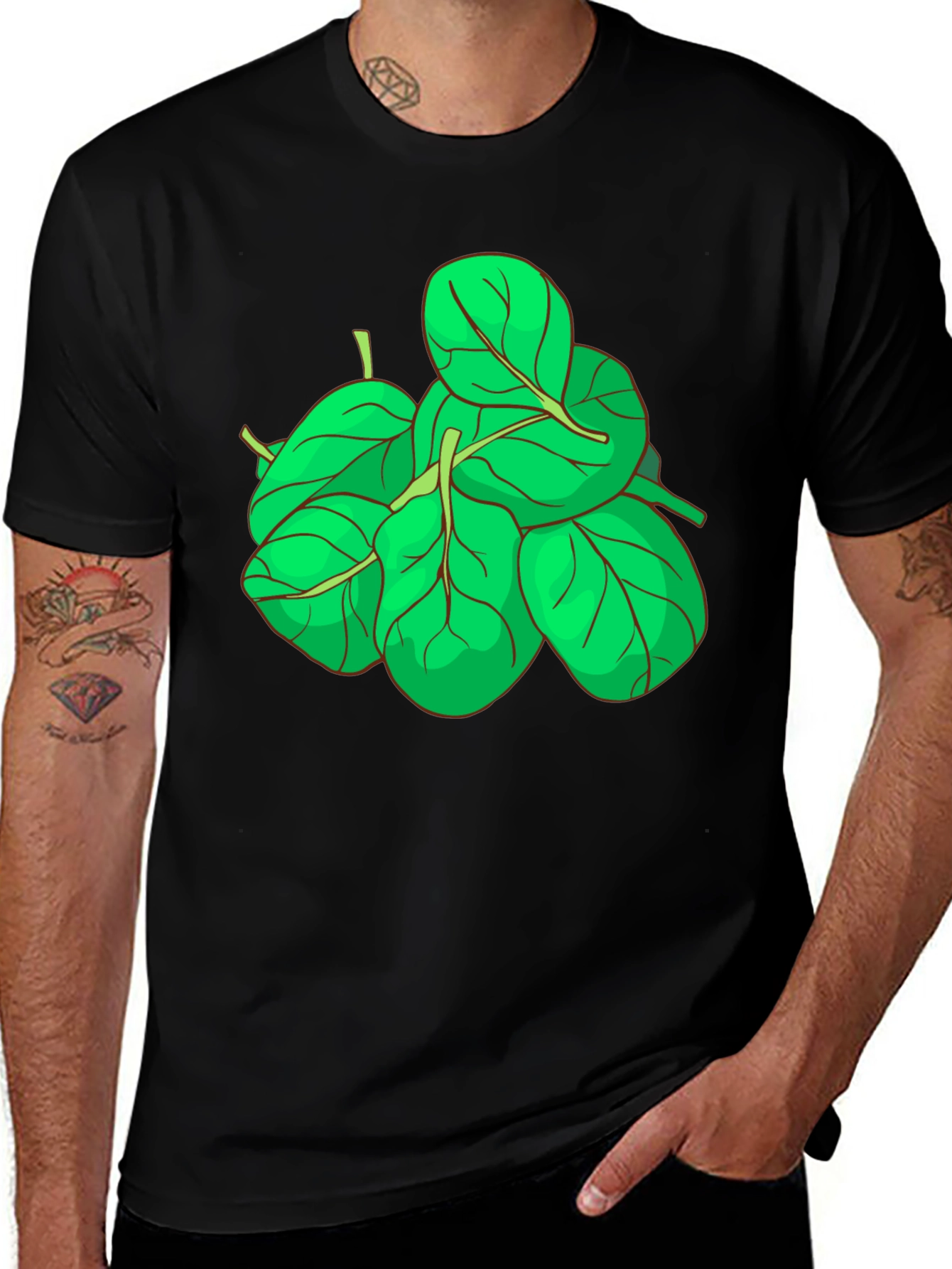 Spinach Graphic Tee - Black Cotton T-Shirt