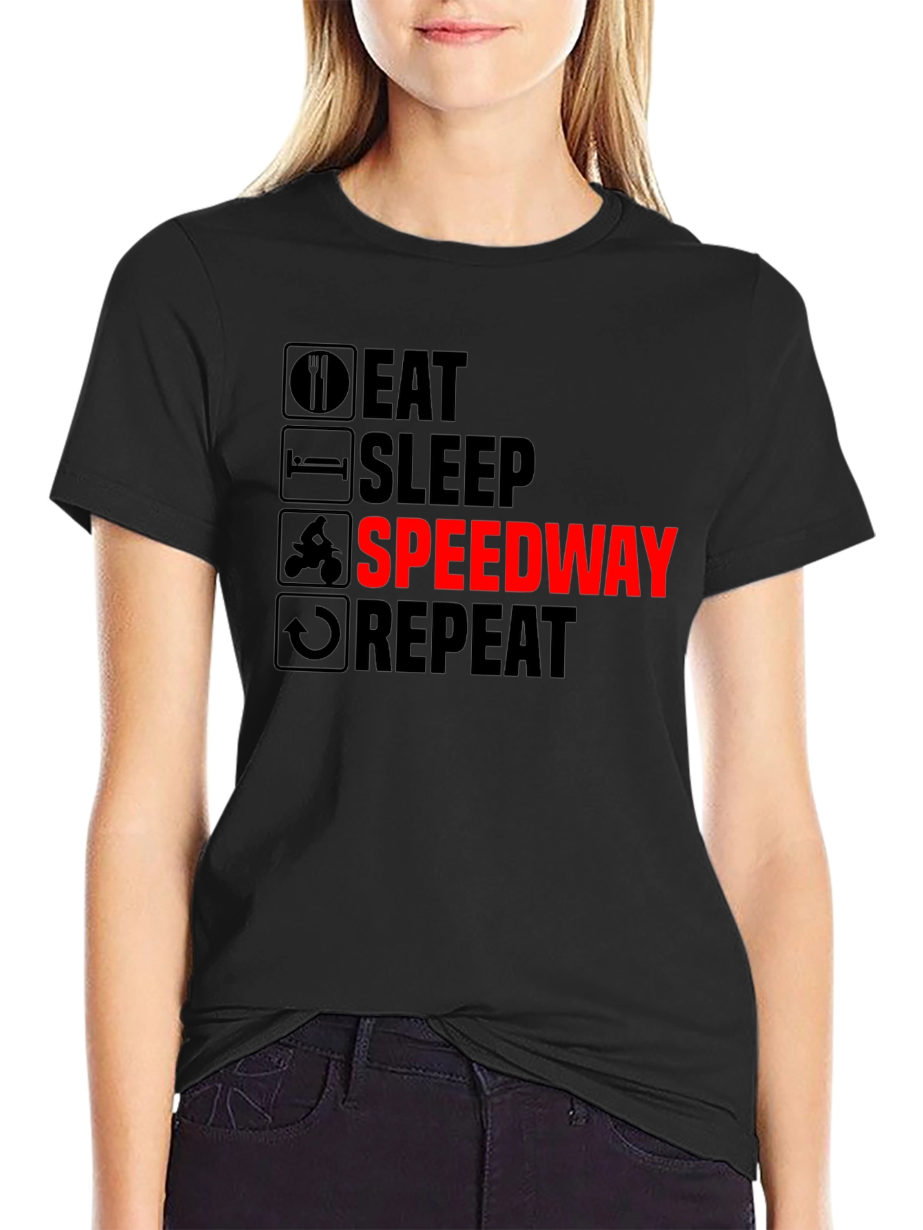 Eat Sleep Speedway Repeat Black Graphic T-Shirt