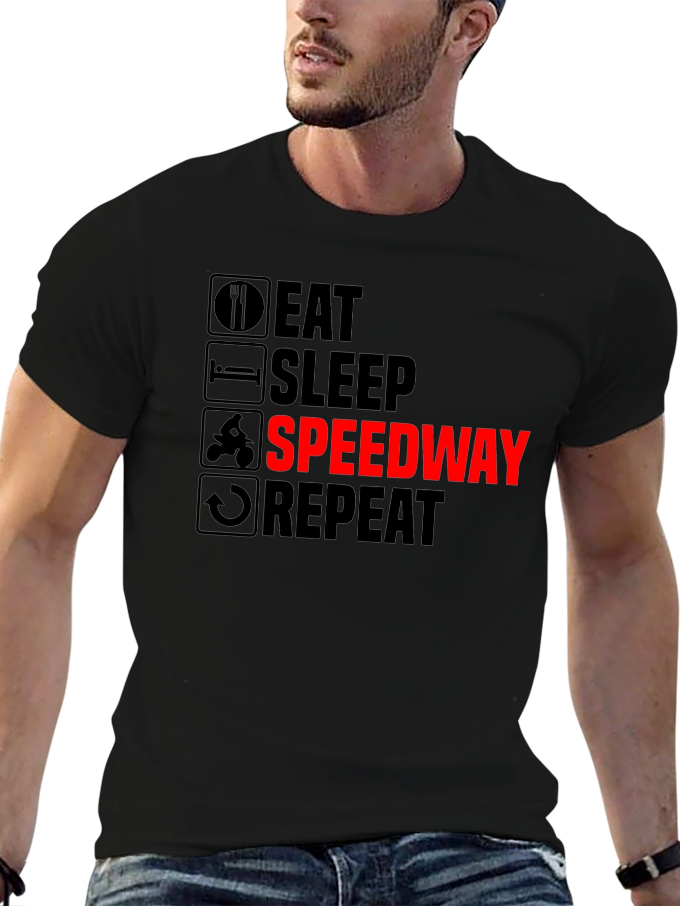 Eat Sleep Speedway Repeat Black Graphic T-Shirt