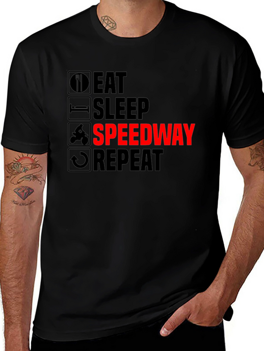 Eat Sleep Speedway Repeat Black Graphic T-Shirt