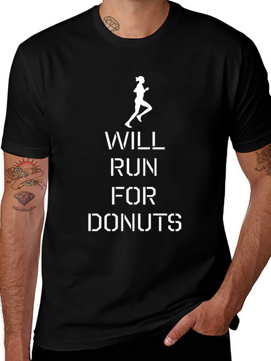 Will Run For Donuts T-Shirt - Black Cotton Tee