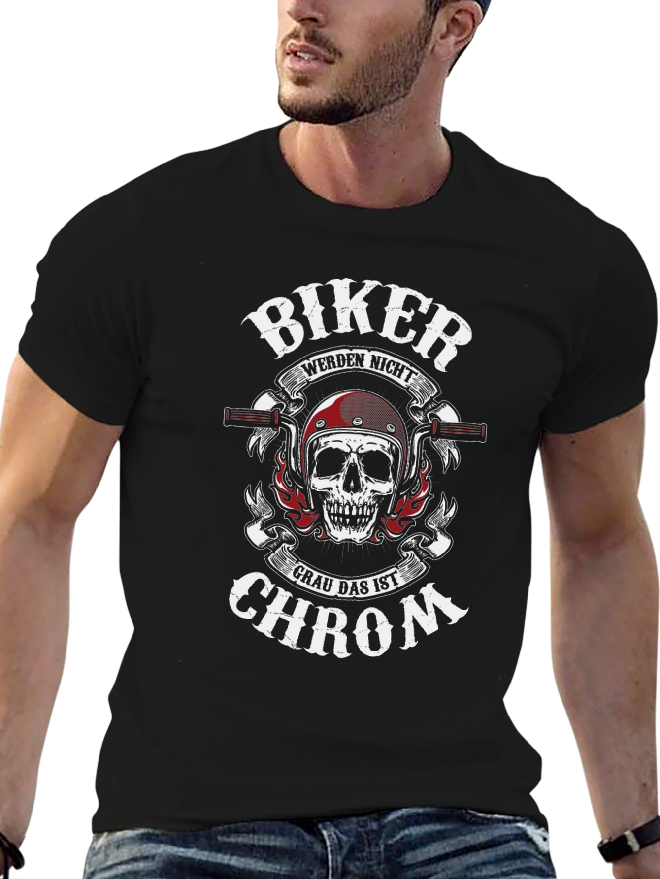 Biker Skull T-Shirt - Grau Das Ist Chrom Design