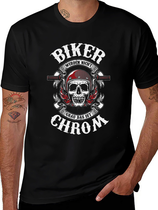 Biker Skull T-Shirt - Grau Das Ist Chrom Design