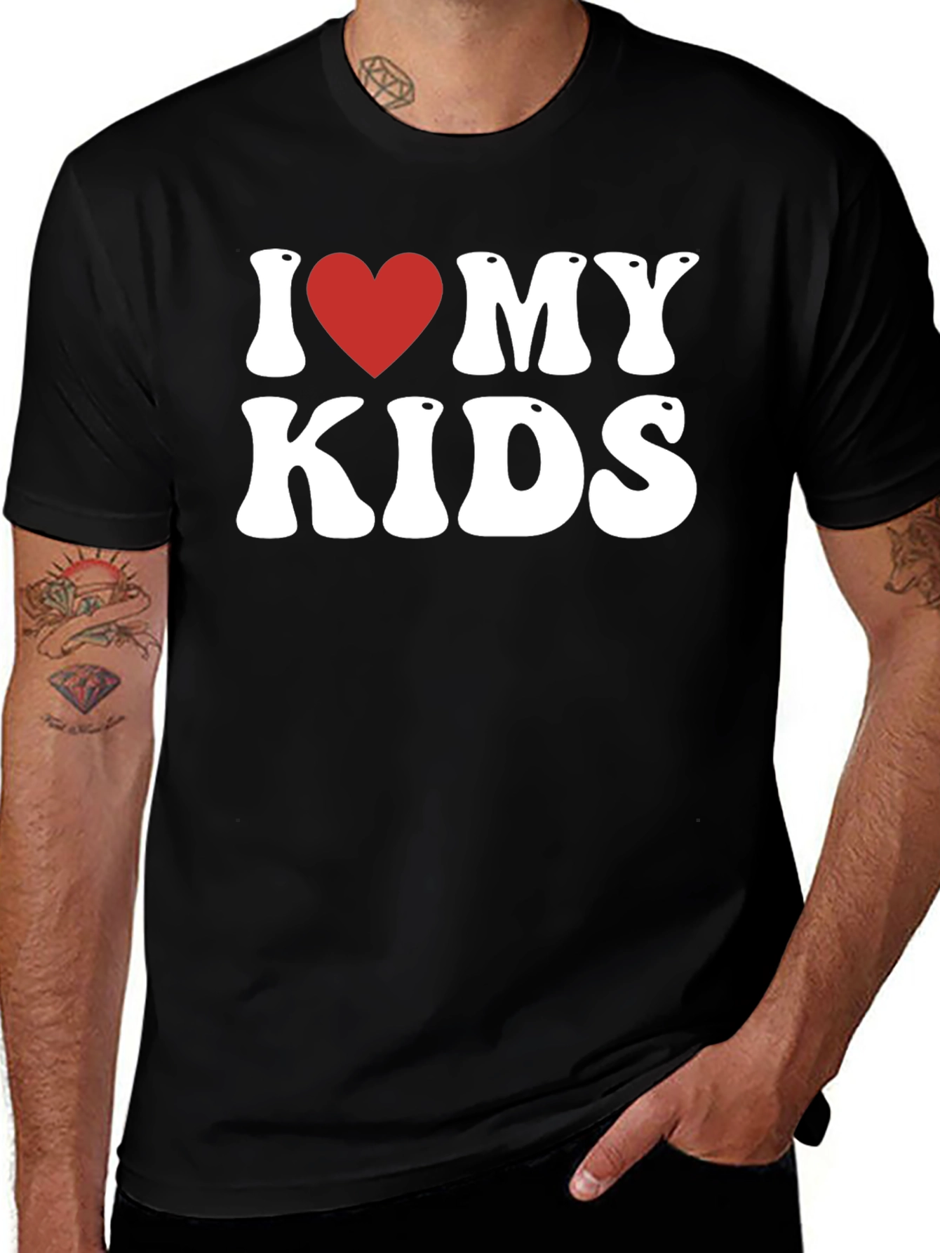 I Heart My Kids Black Tee -  Dad Gift!