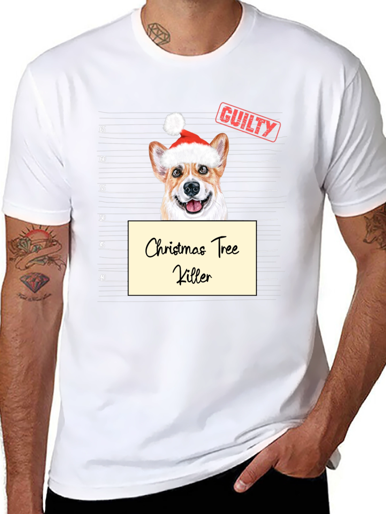 Christmas Tree Killer Corgi Mugshot T-Shirt