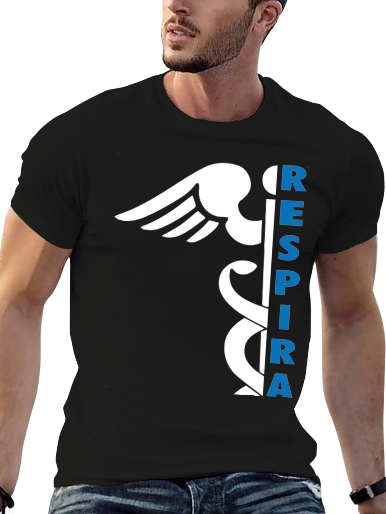 Respirar Caduceus Black T-Shirt - Breathe Easy!