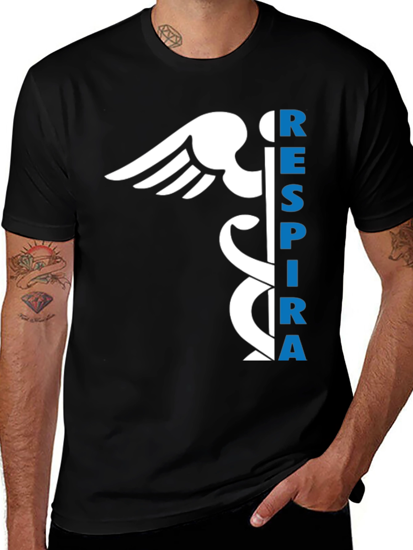 Respirar Caduceus Black T-Shirt - Breathe Easy!