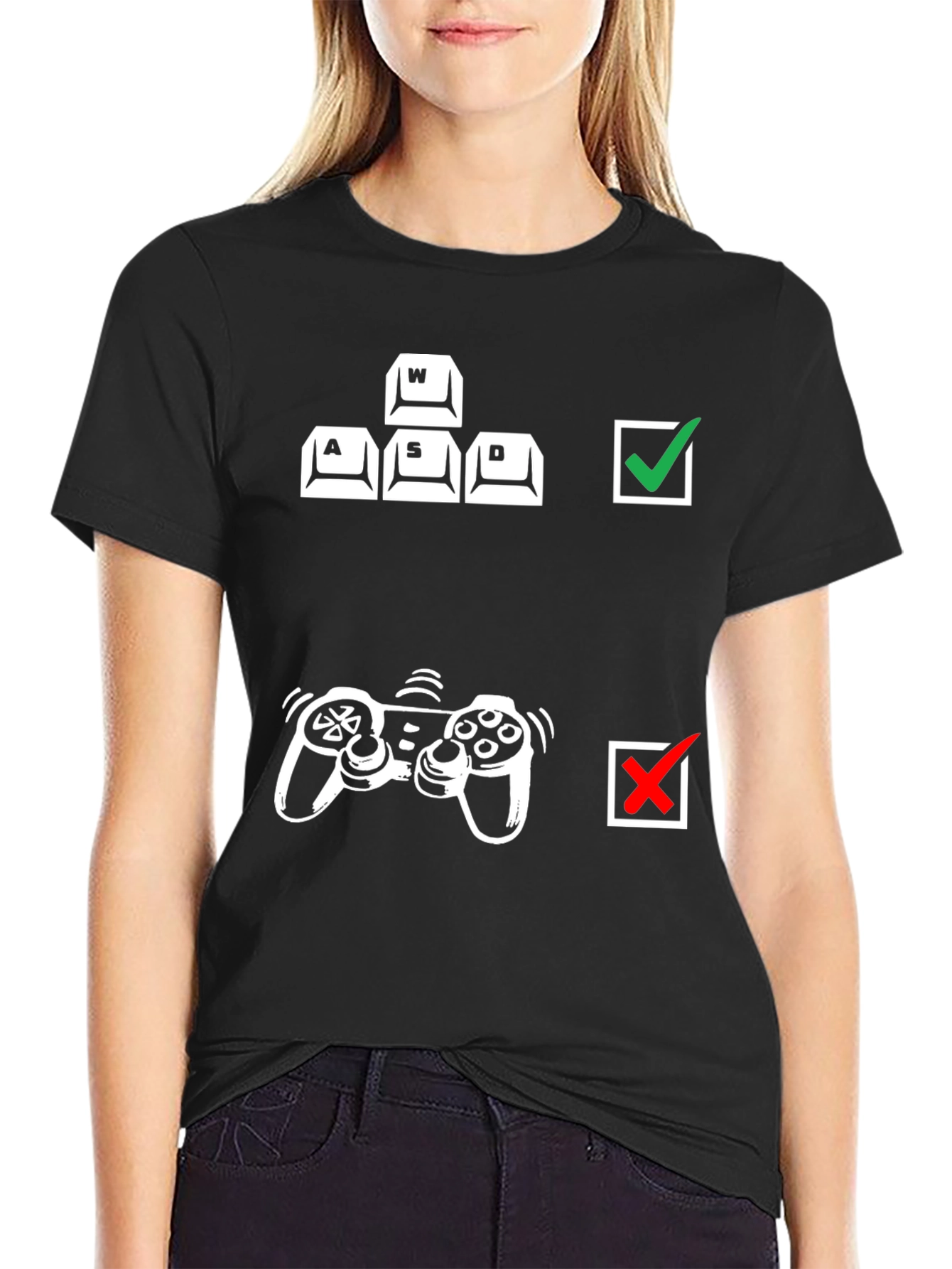 Gamer Keyboard vs Controller Black T-Shirt