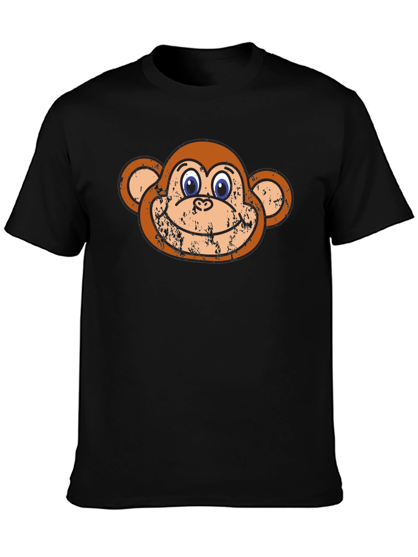 Funny Monkey Face Graphic Tee - Black Cotton T-Shirt