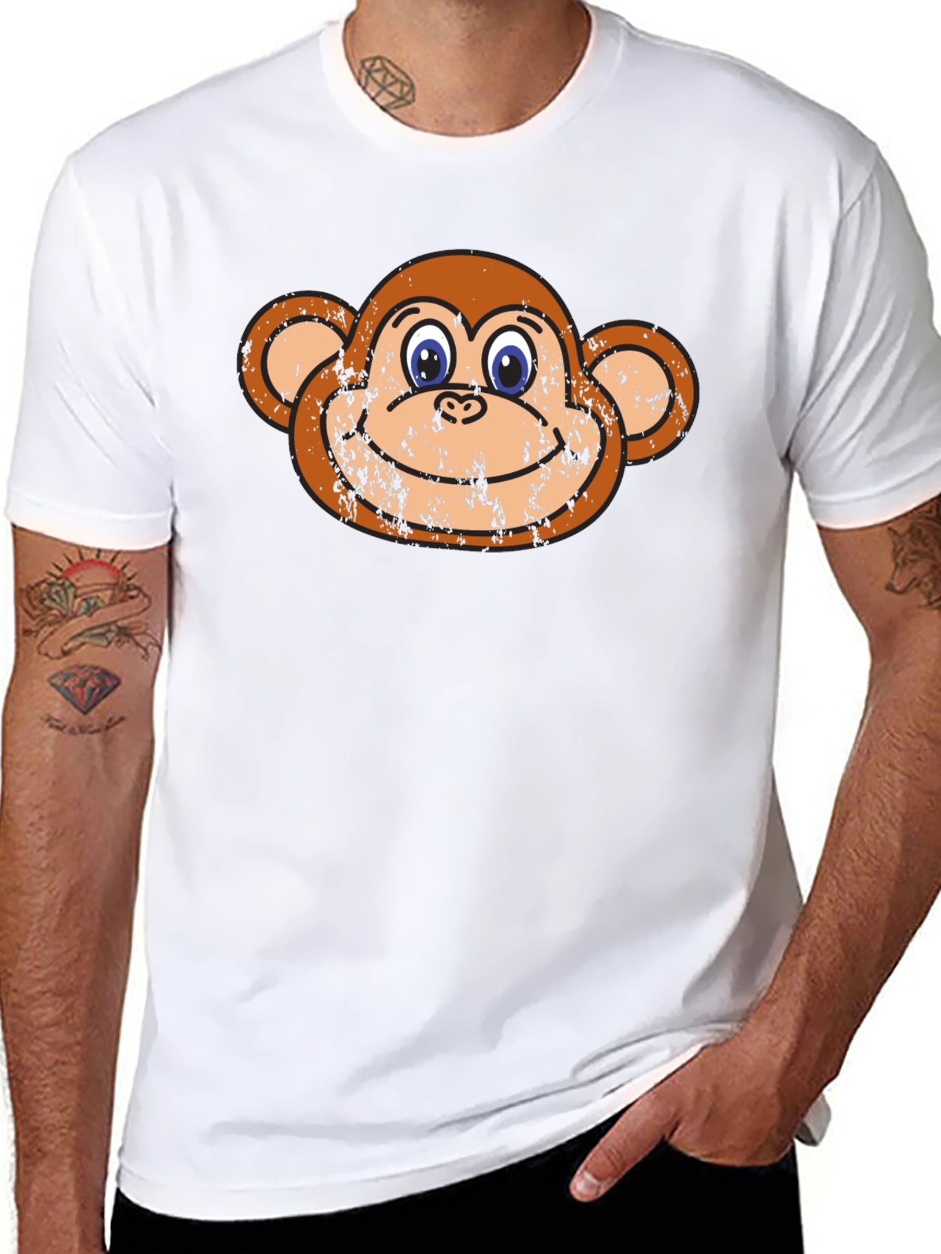 Funny Monkey Face Graphic Tee - Black Cotton T-Shirt