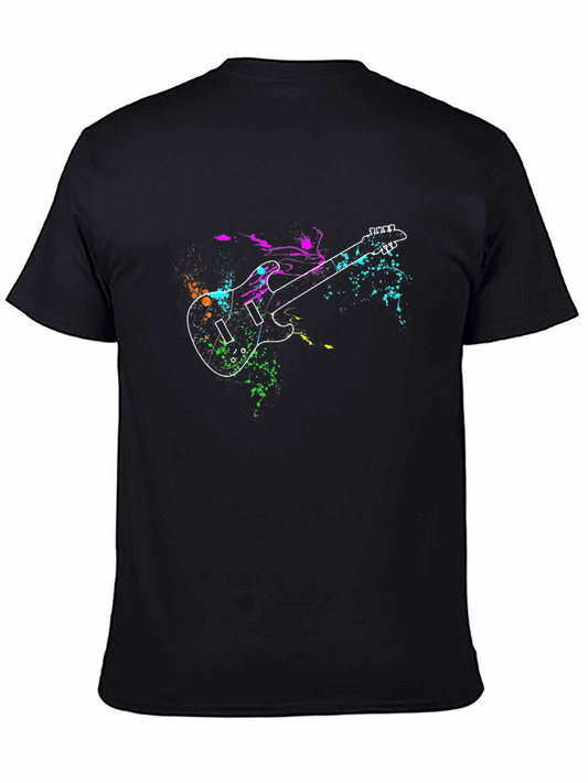 Guitar Splatter Print Black T-Shirt