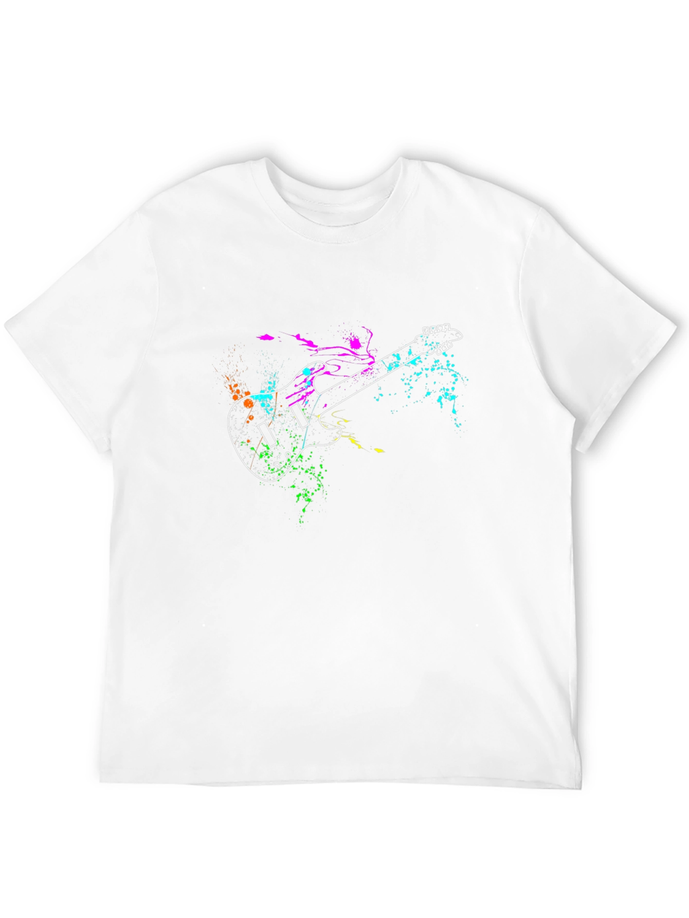 Guitar Splatter Print Black T-Shirt