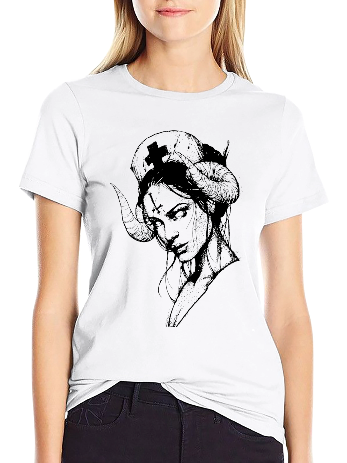 Dark Nurse Graphic Tee - Black Cotton T-Shirt