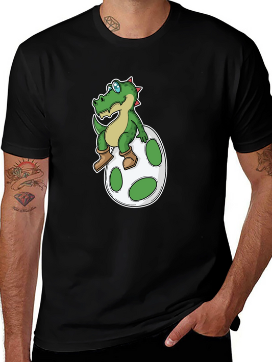 Cartoon Dinosaur on Egg T-Shirt - Black