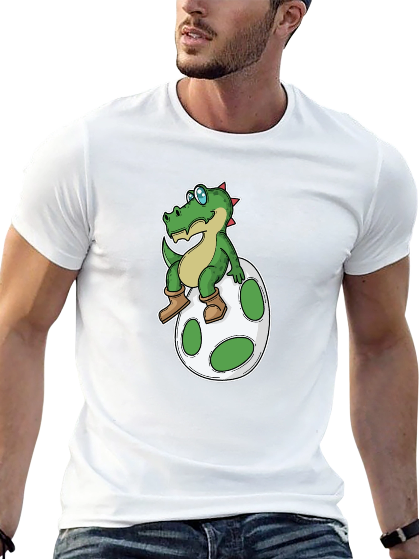Cartoon Dinosaur on Egg T-Shirt - Black