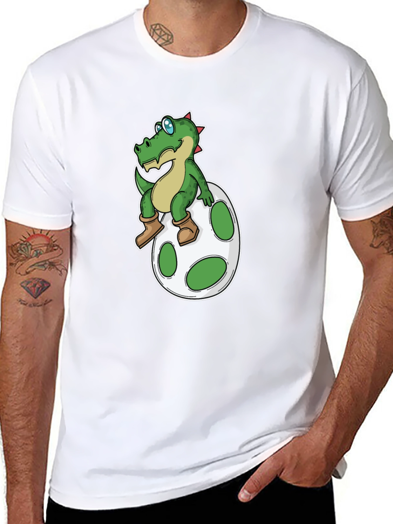 Cartoon Dinosaur on Egg T-Shirt - Black
