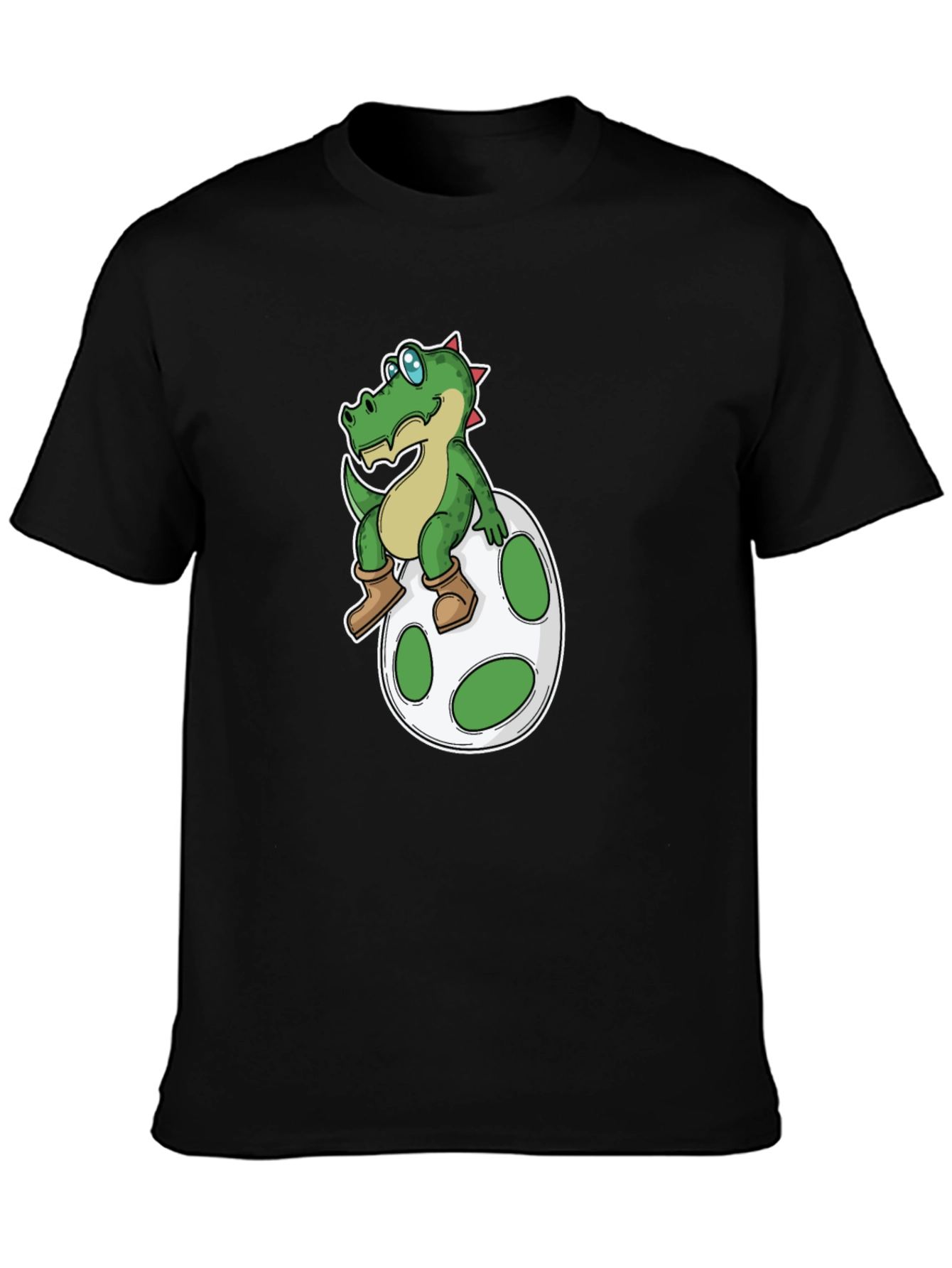 Cartoon Dinosaur on Egg T-Shirt - Black