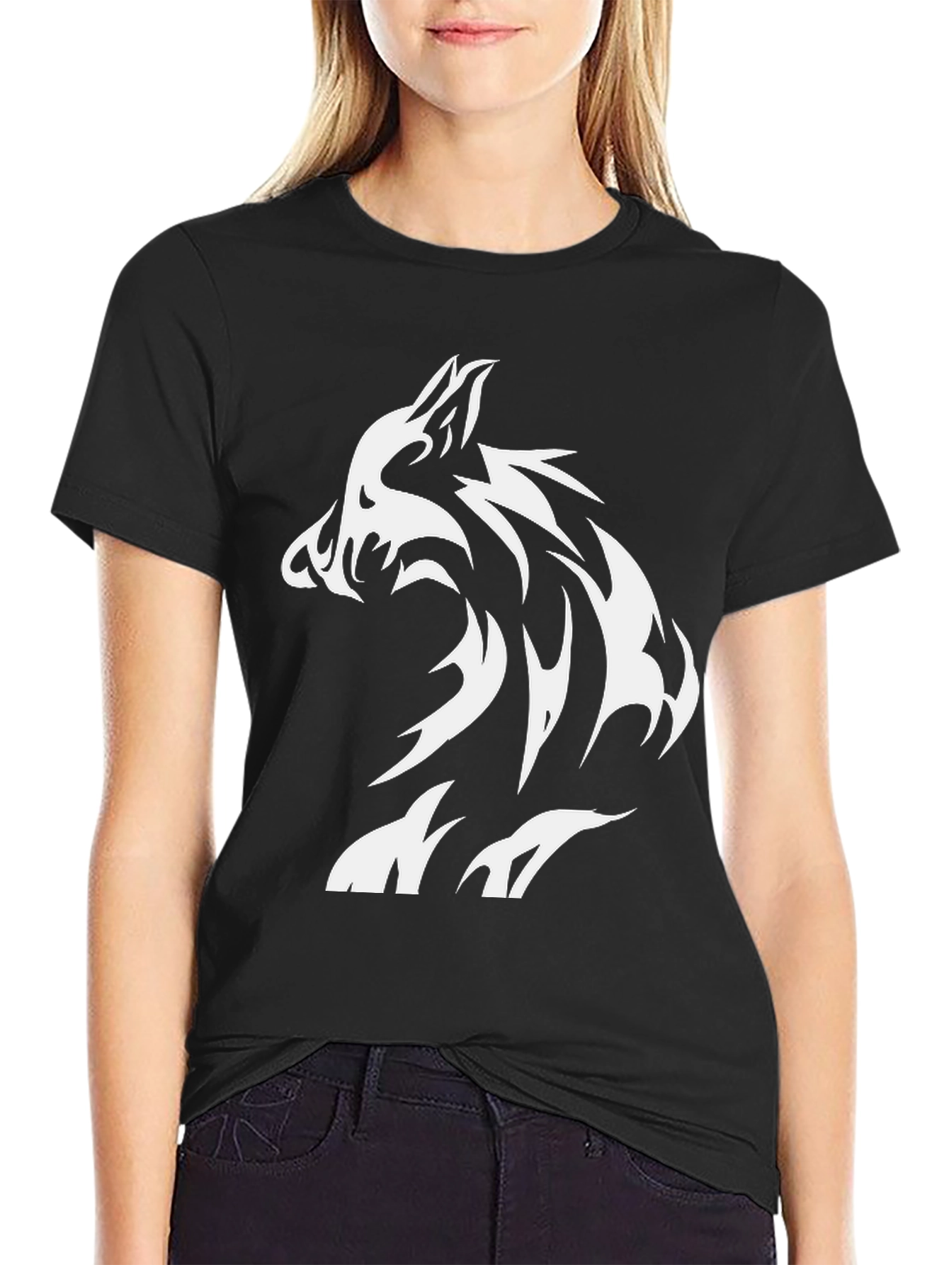 Tribal Wolf Graphic T-Shirt - Mens Black Tee