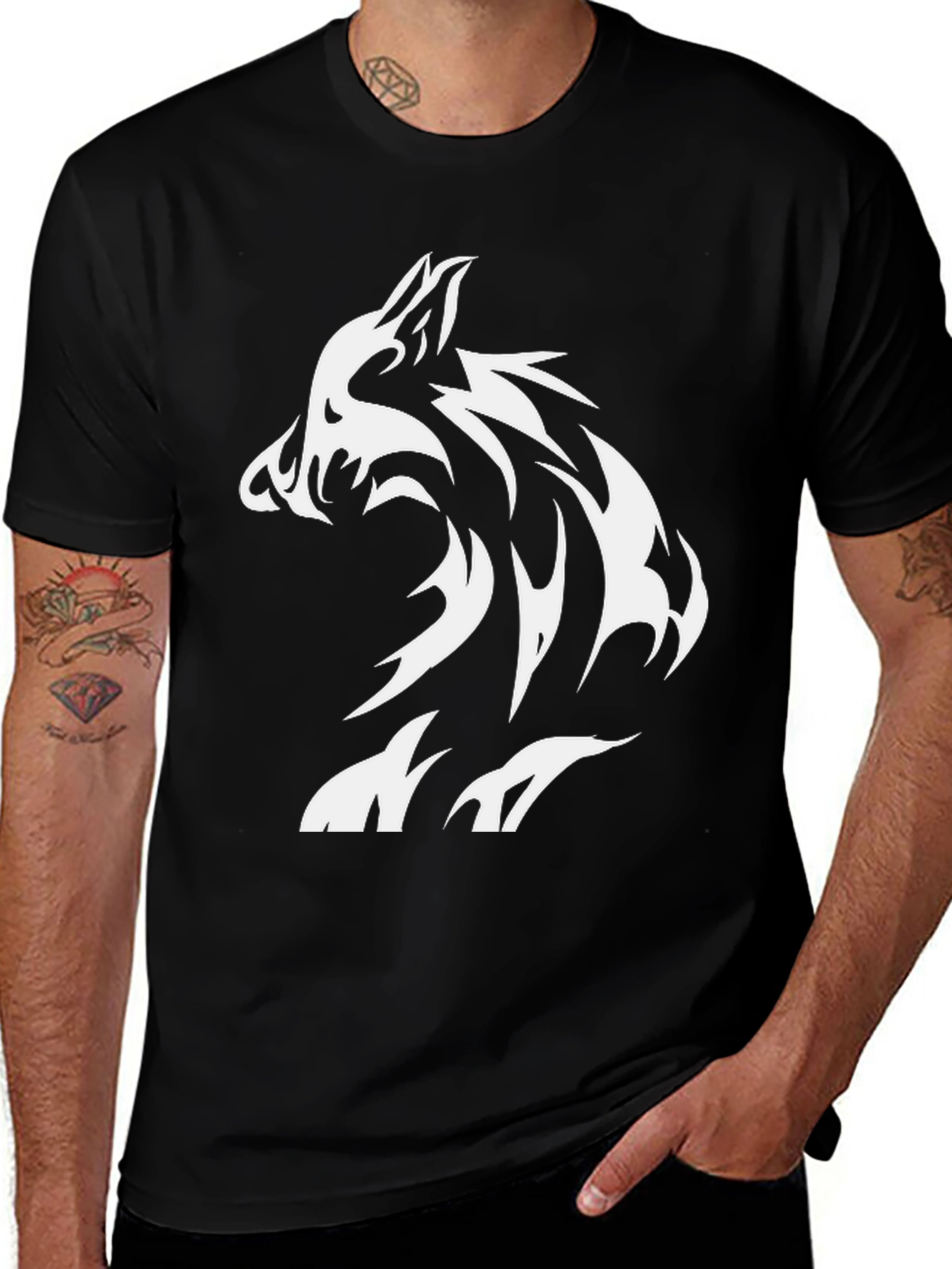 Tribal Wolf Graphic T-Shirt - Mens Black Tee