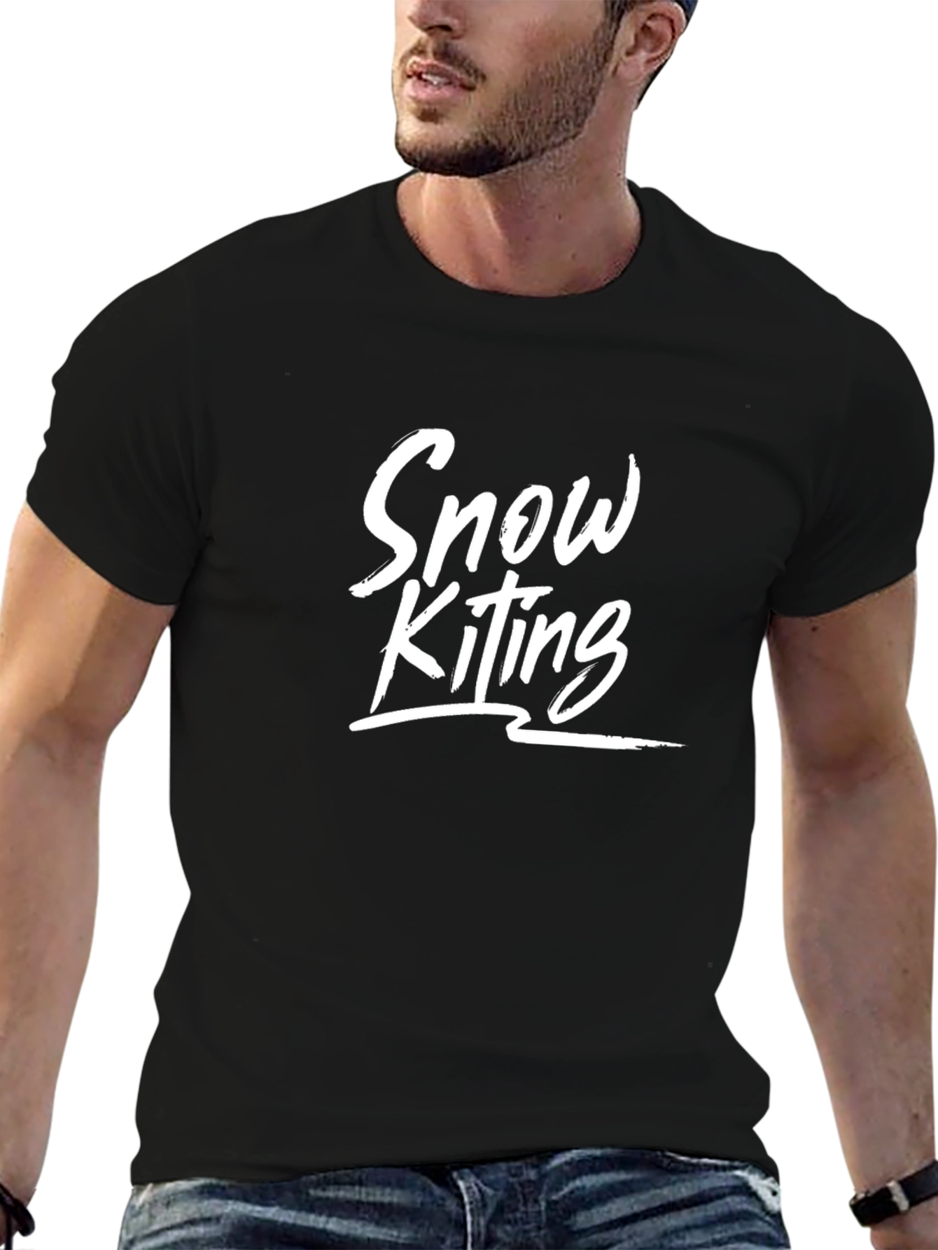 Snow Kiting Graphic Tee - Black Cotton T-Shirt