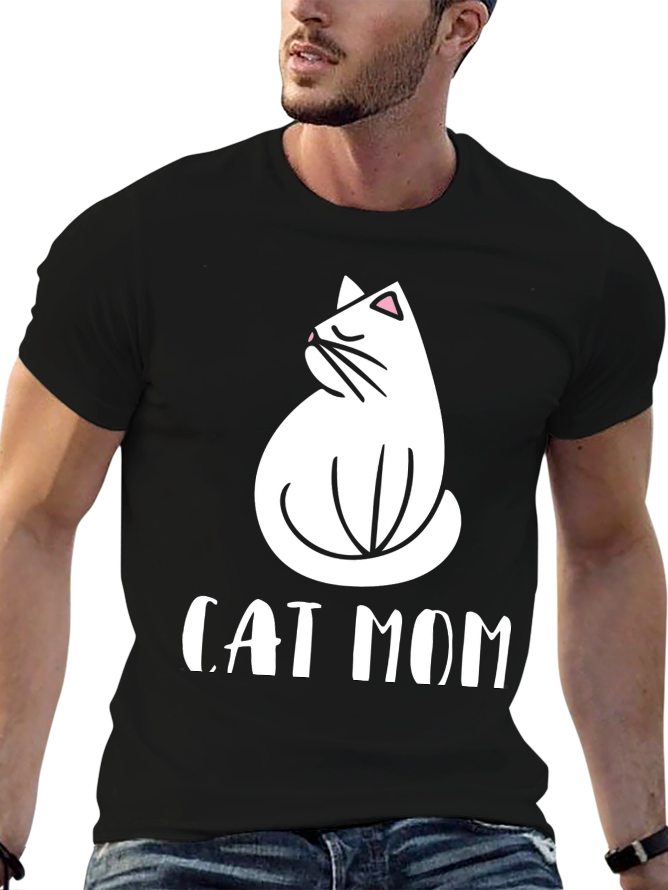 Cat Mom Graphic Tee - Black Cotton T-Shirt