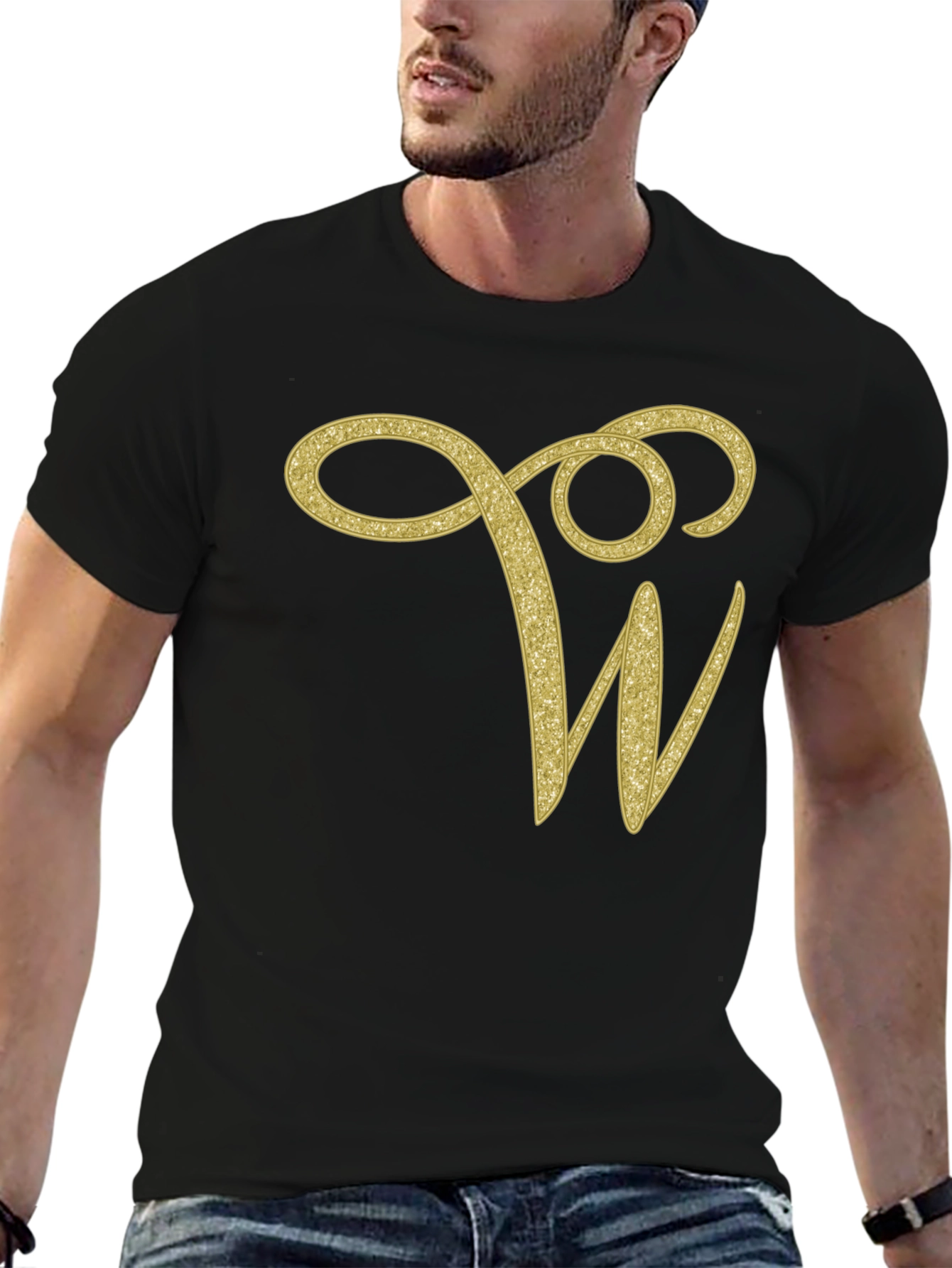 Elegant Initial W Black T-Shirt