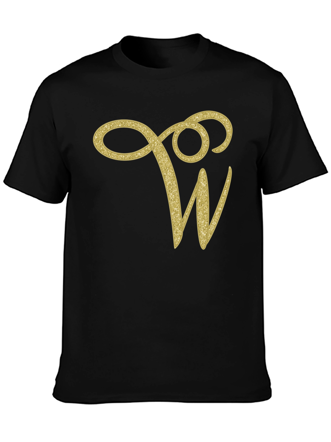 Elegant Initial W Black T-Shirt