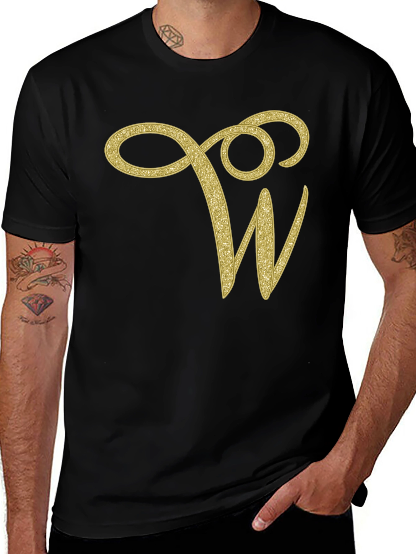 Elegant Initial W Black T-Shirt