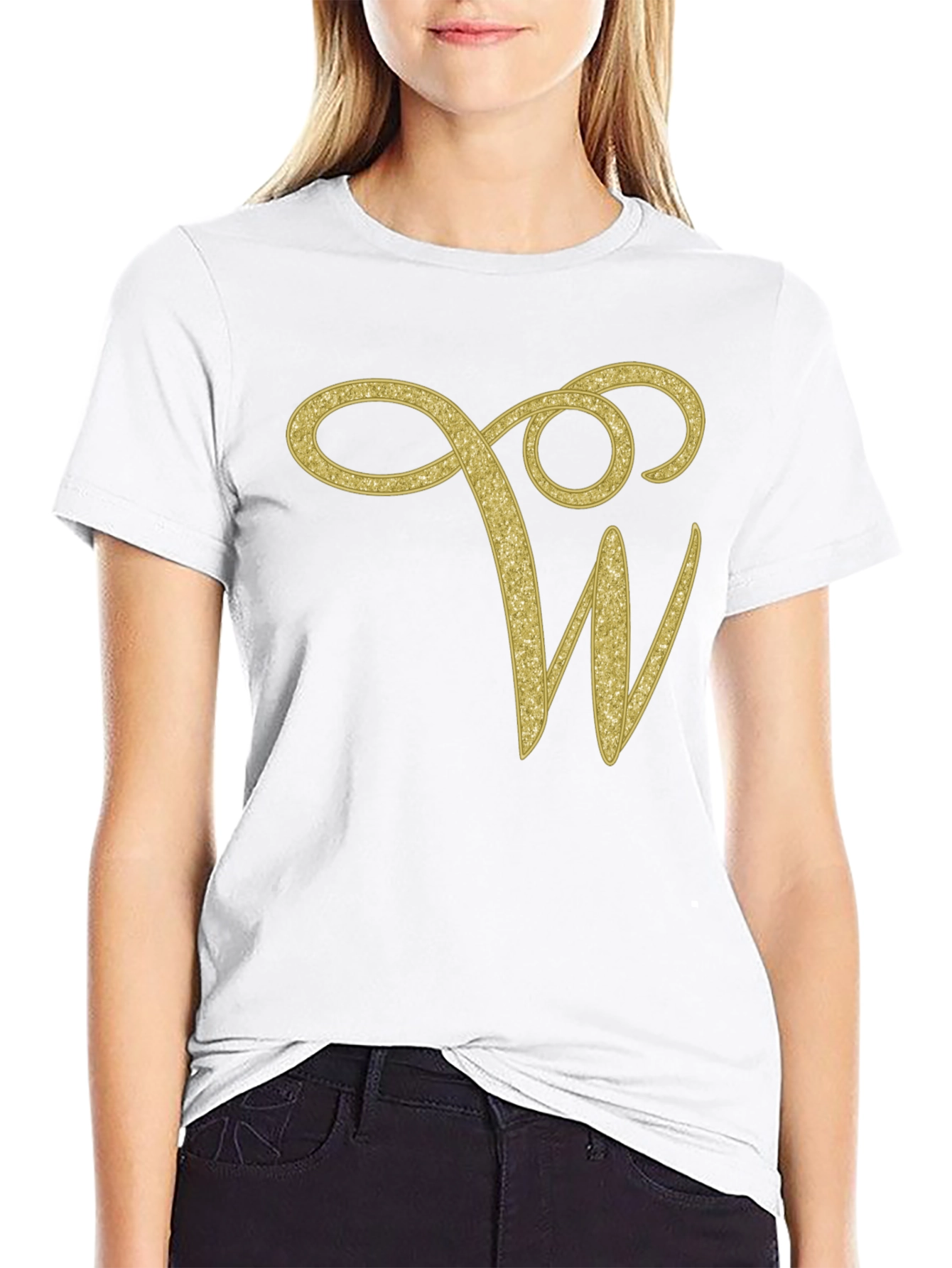 Elegant Initial W Black T-Shirt